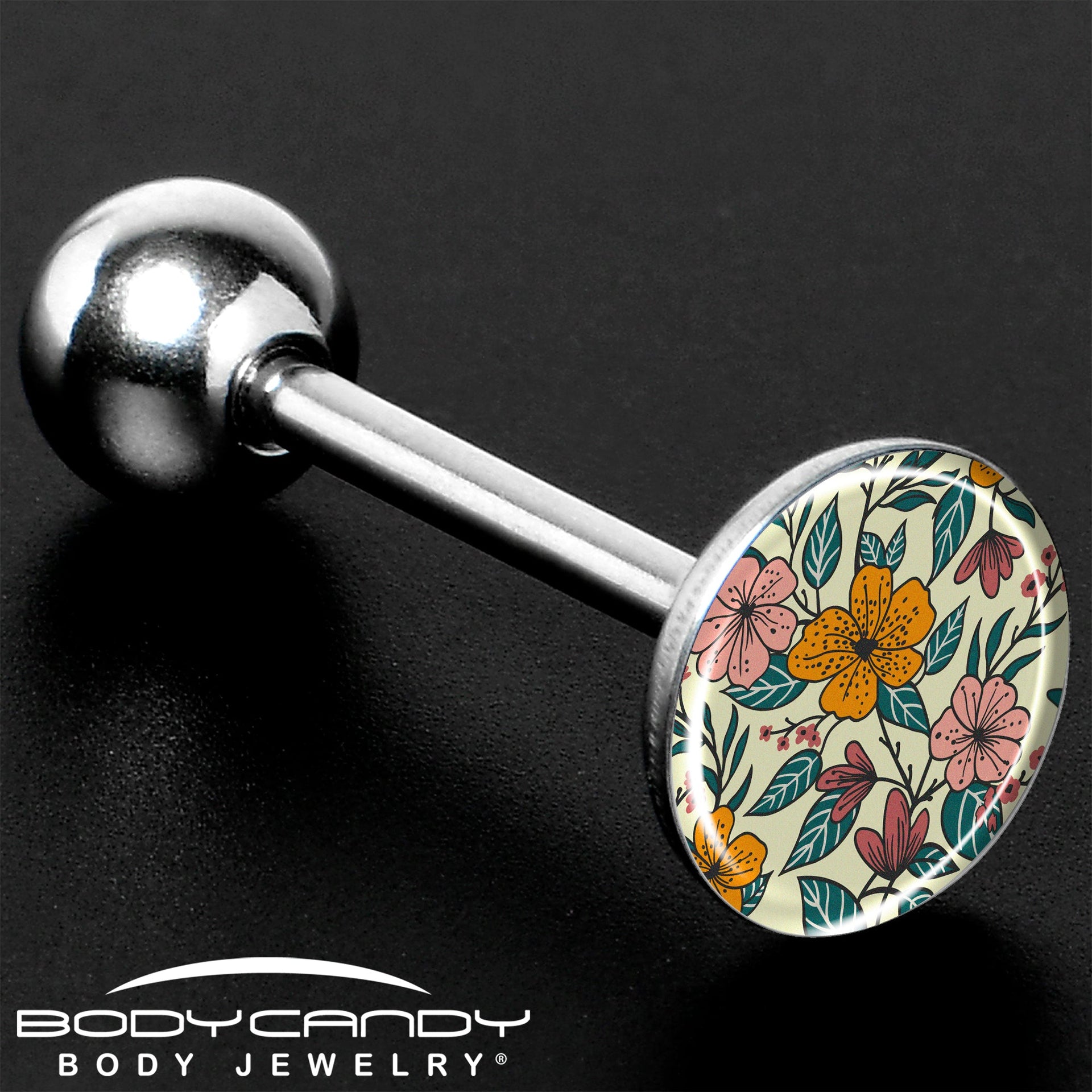 Wildflower Tongue Ring 14g Surgical Steel Floral Barbell