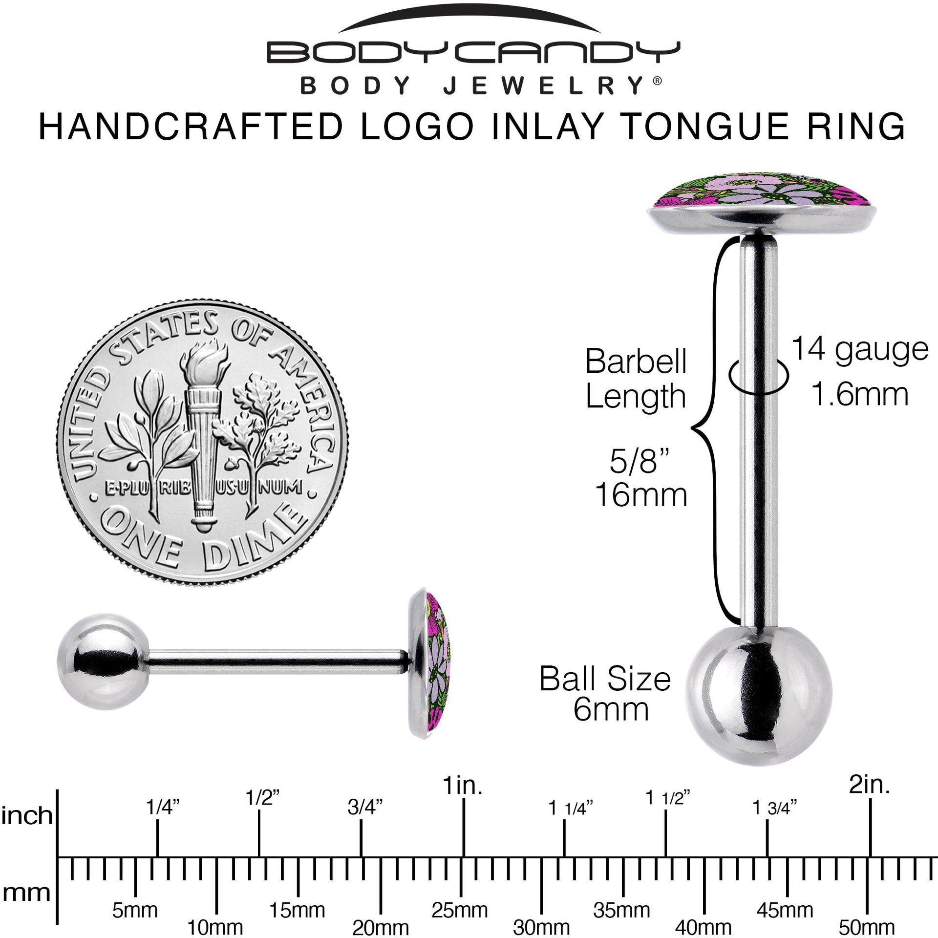 Blossom Creation Paradise of Pink Flowers Barbell Tongue Ring by Onyx O