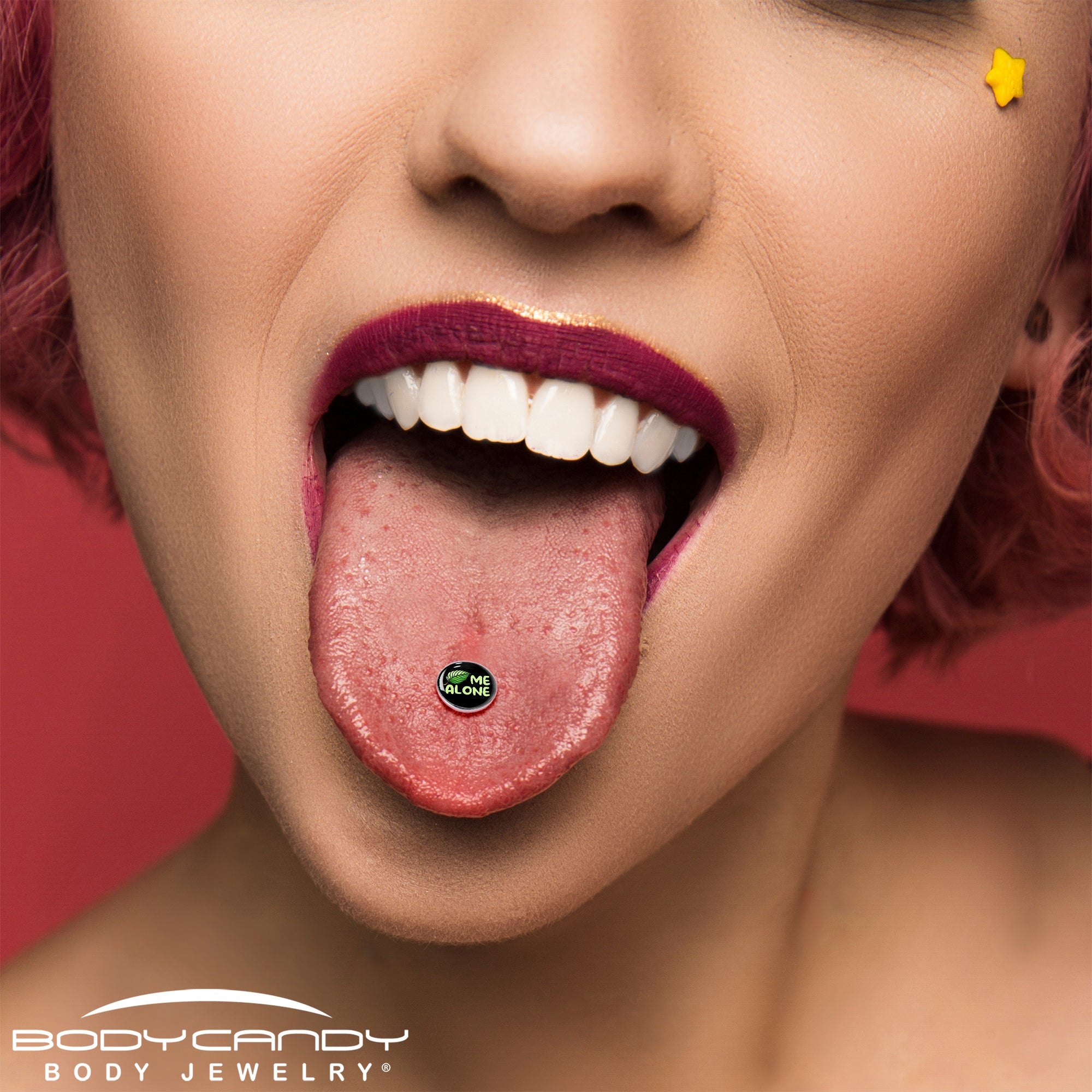 Black Green Leaf Me Alone Barbell Tongue Ring by Onyx O