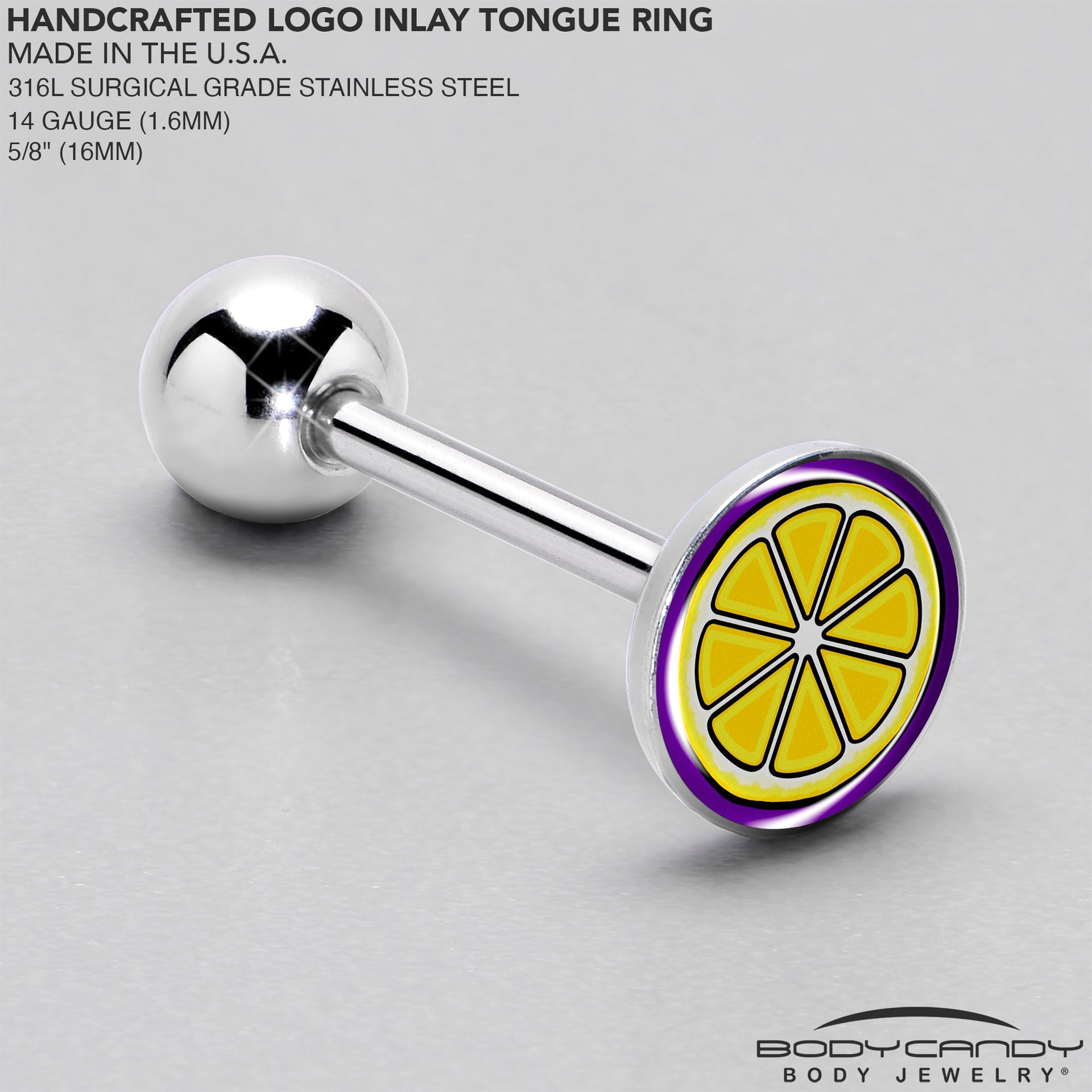 Yellow Lemon Slice Tongue Ring Piercing Jewelry - Image 4