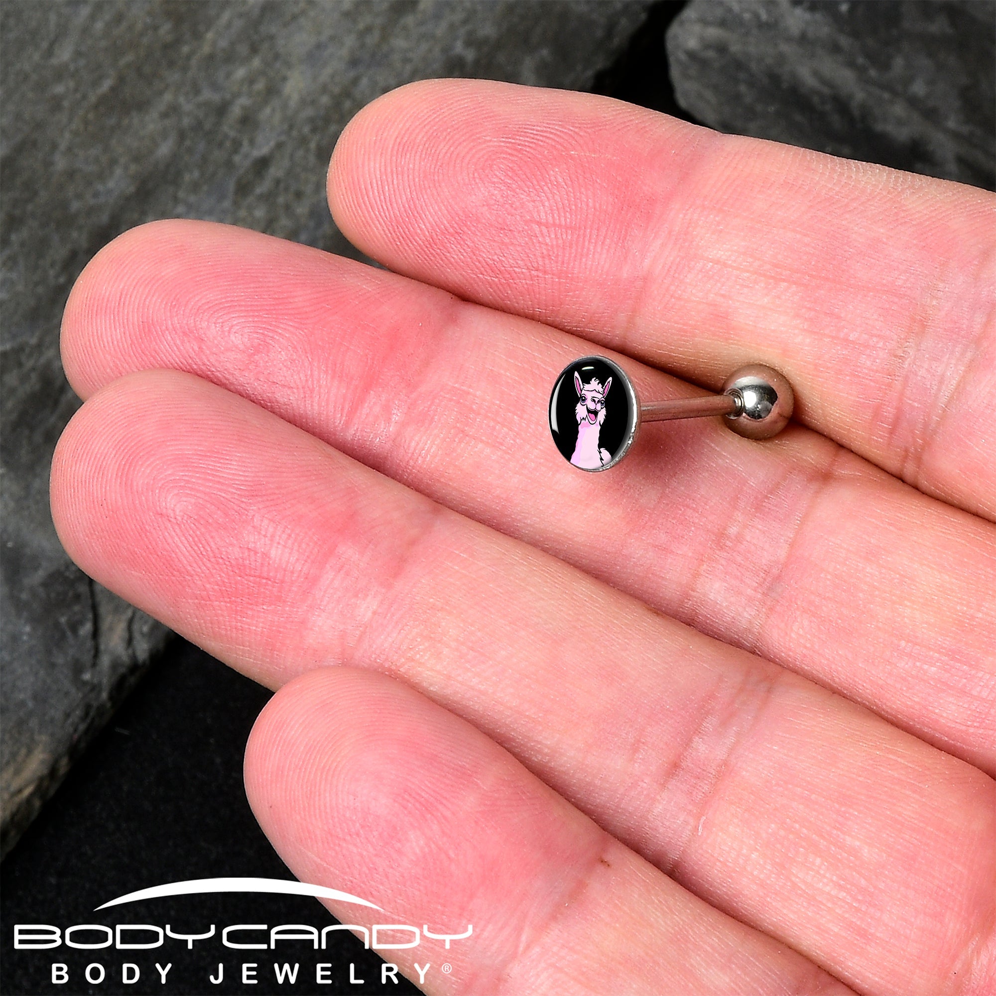 Pink Happy Llama Barbell Tongue Ring by Onyx O