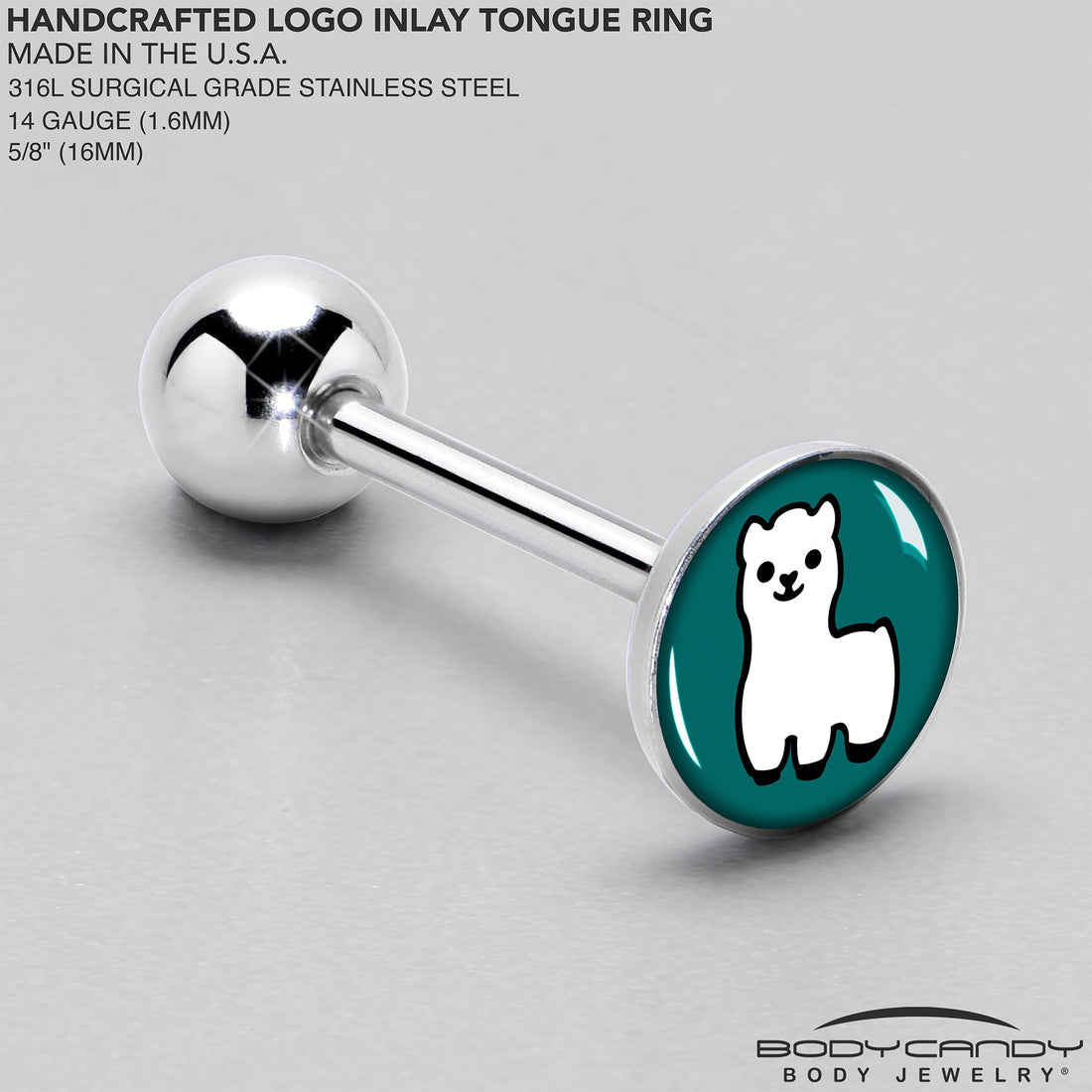 White Llama Charm 14 Gauge Tongue Ring Barbell - Image 4