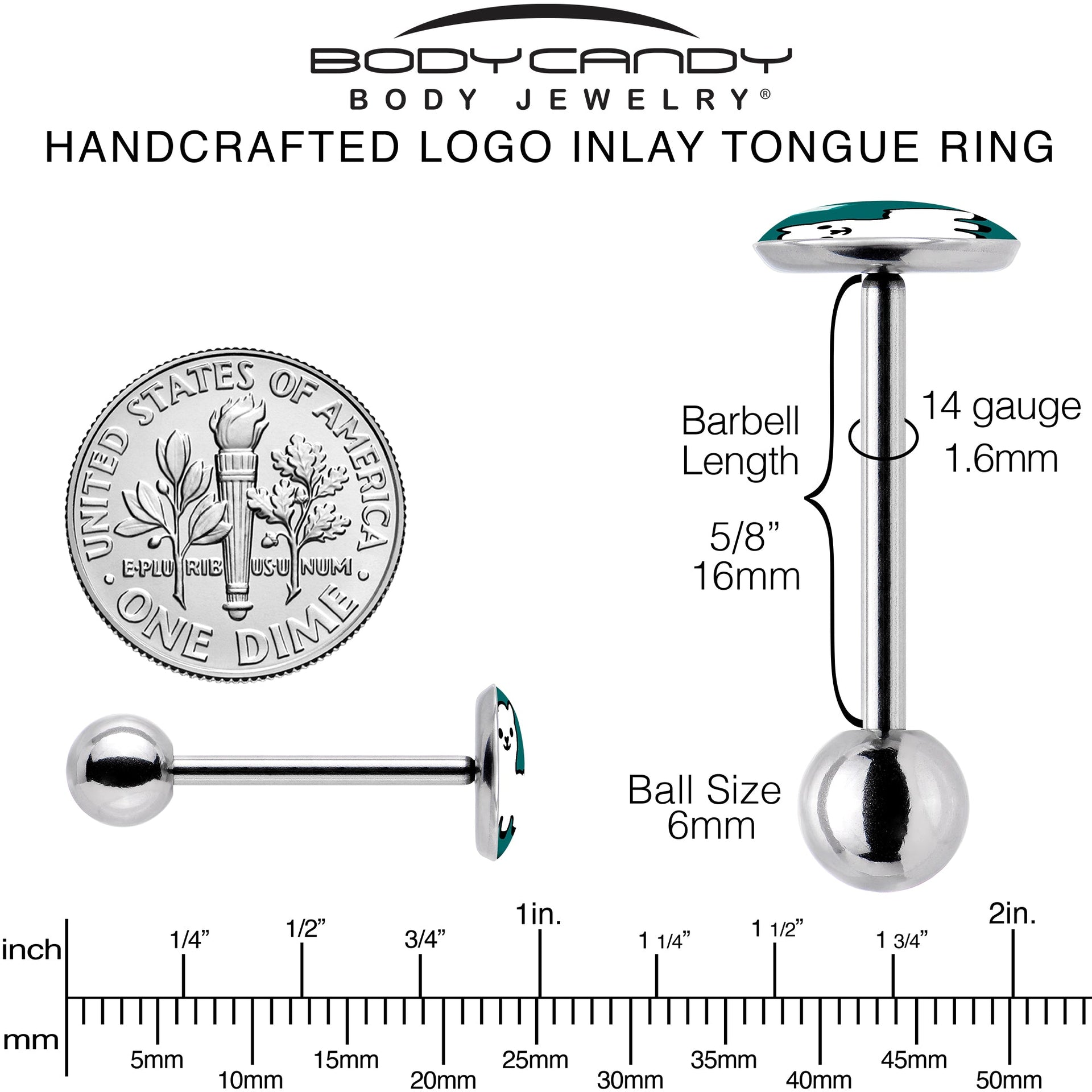 White Llama Charm 14 Gauge Tongue Ring Barbell - Image 5