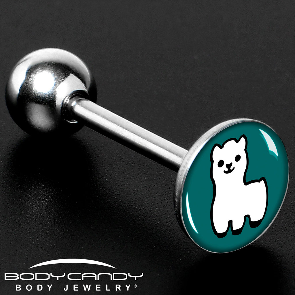 White Llama Charm 14 Gauge Tongue Ring Barbell - Image 7