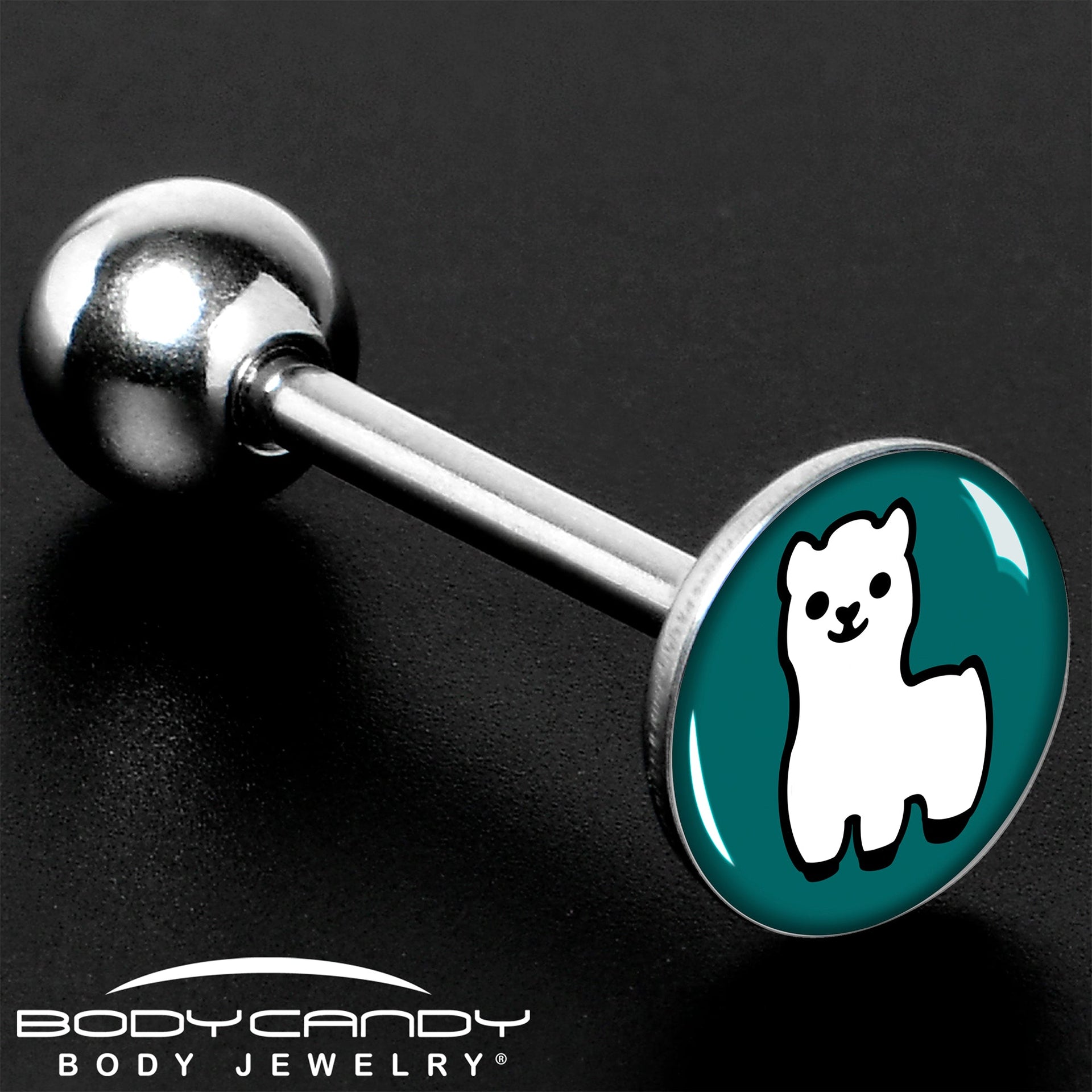 White Llama Charm 14 Gauge Tongue Ring Barbell - Image 7