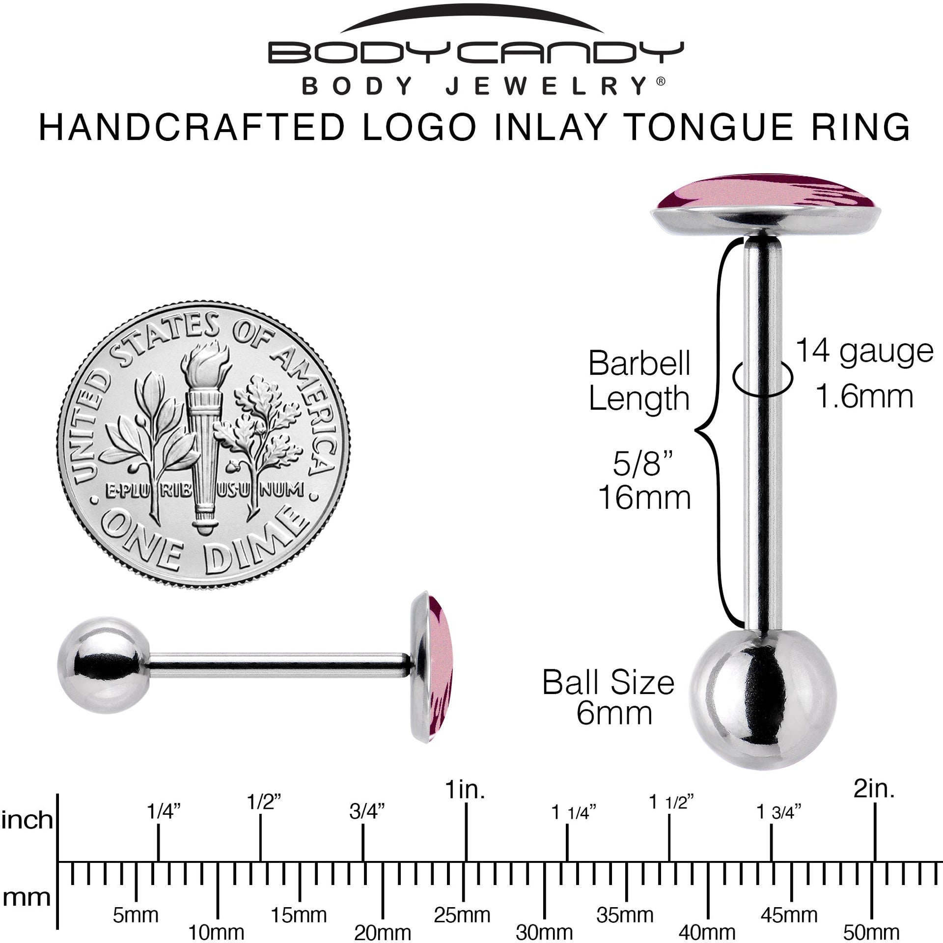 Pinkish Melting Heart Barbell Tongue Ring by Onyx O