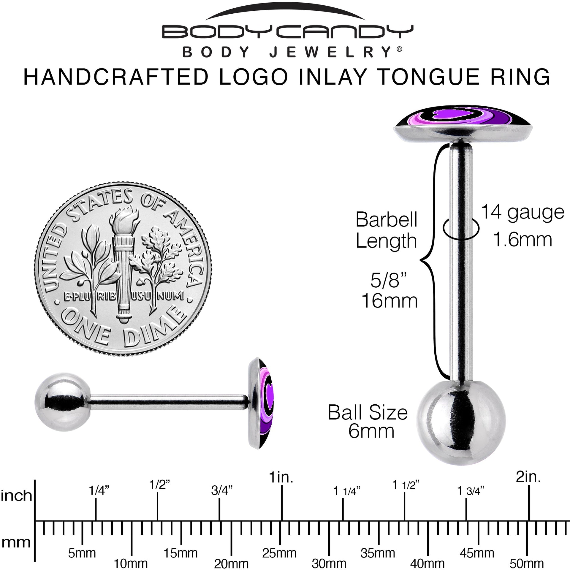 Crescent Moon Heart Barbell Tongue Ring by Onyx O