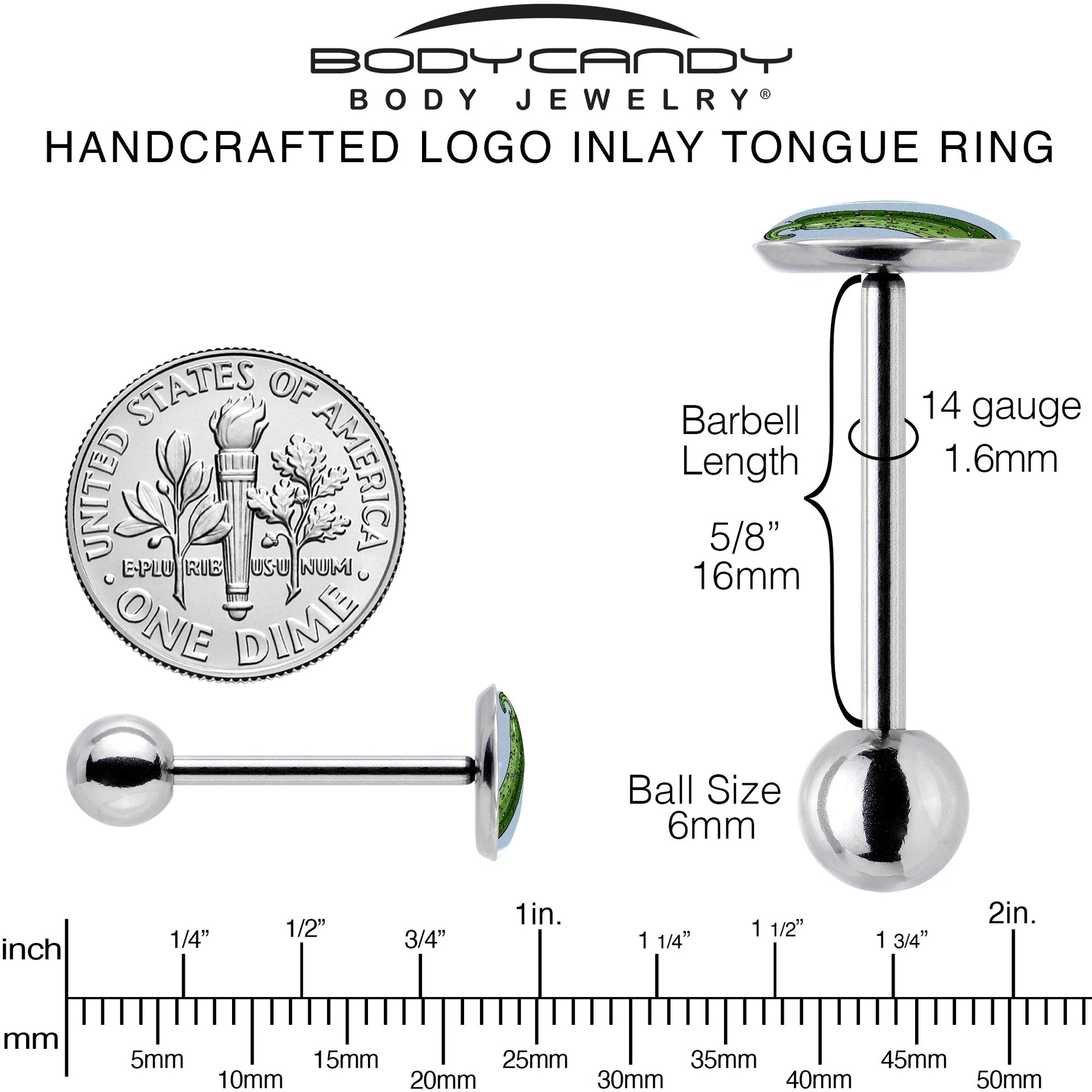 Green Pickle Barbell Tongue Ring by Onyx O