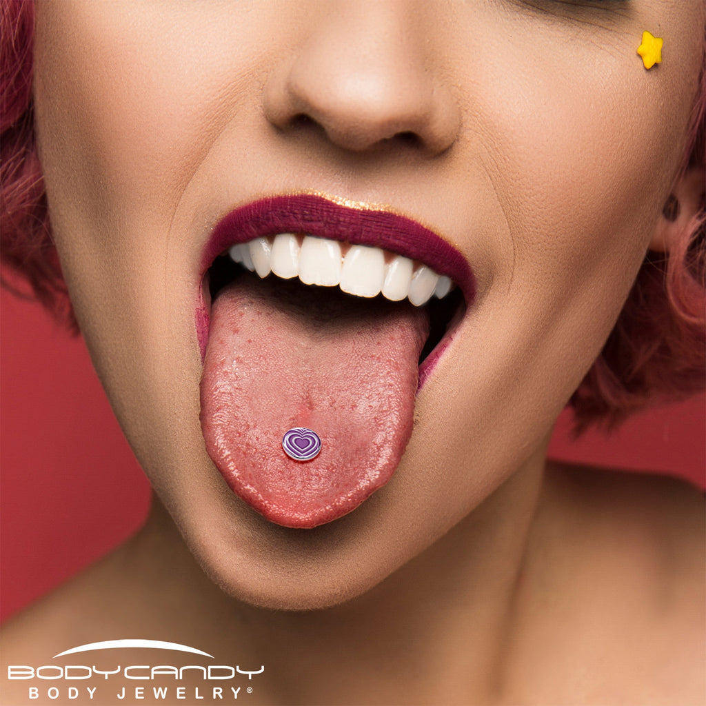 Purple Retro Heart Barbell Tongue Ring by Onyx O