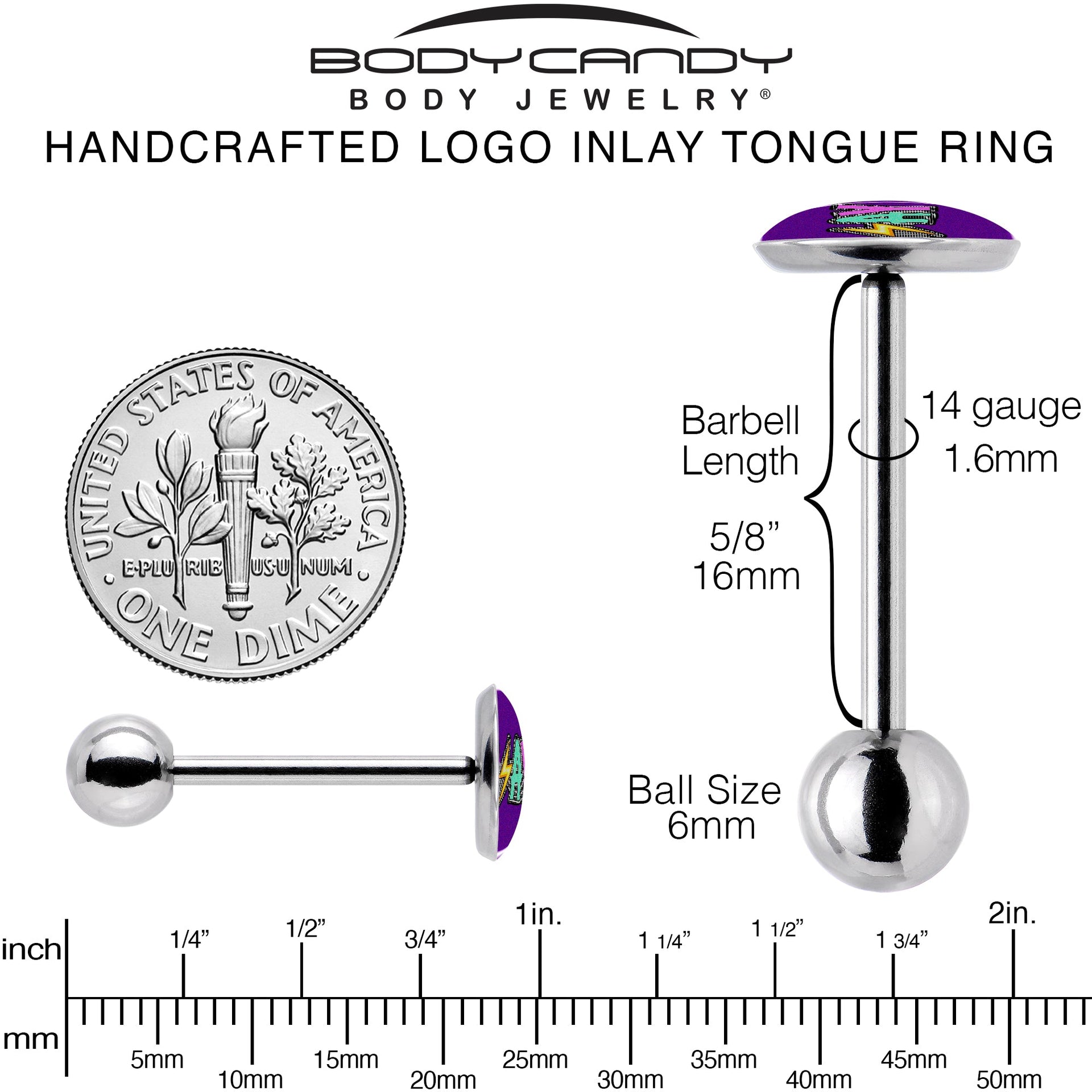 Colorful Lighting SLAY Barbell Tongue Ring by Onyx O