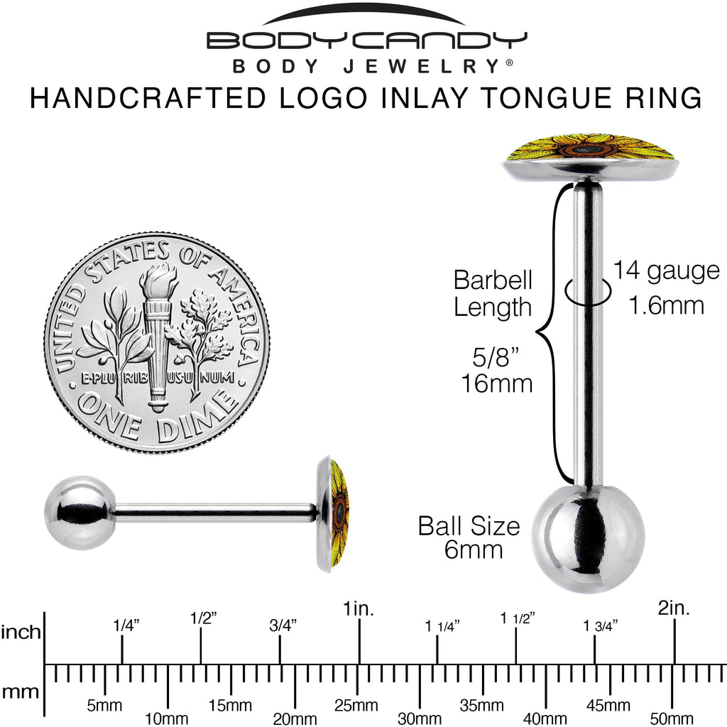 Yellow Sunflower Barbell Tongue Ring in 316L Surgical Steel - Image 5