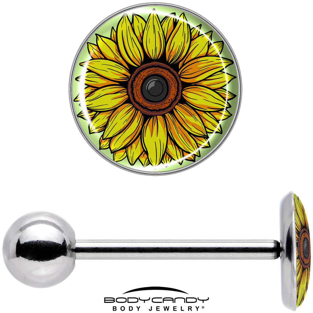 Yellow Sunflower Barbell Tongue Ring in 316L Surgical Steel - Image 7