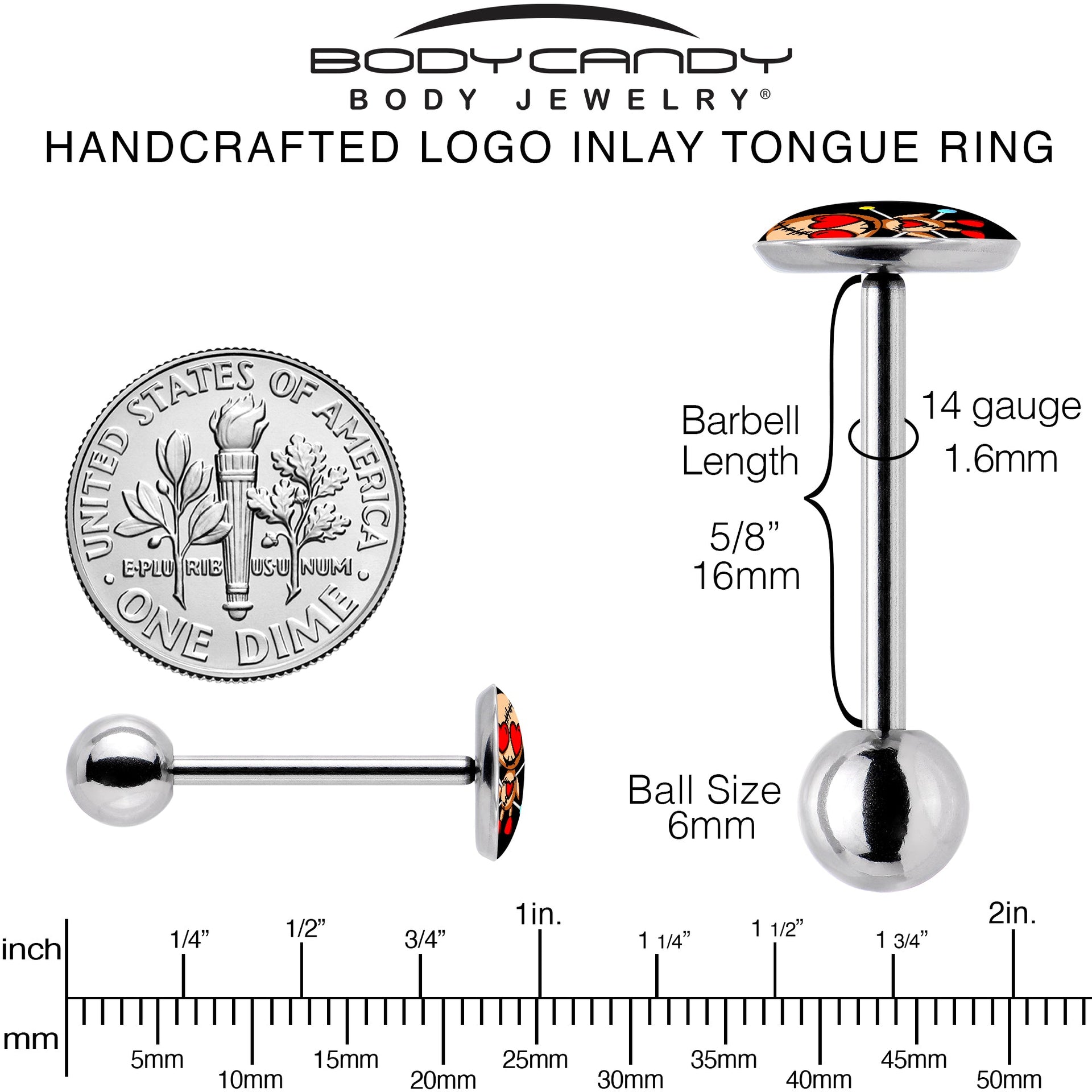 Valentine Heart Voodoo Doll Barbell Tongue Ring