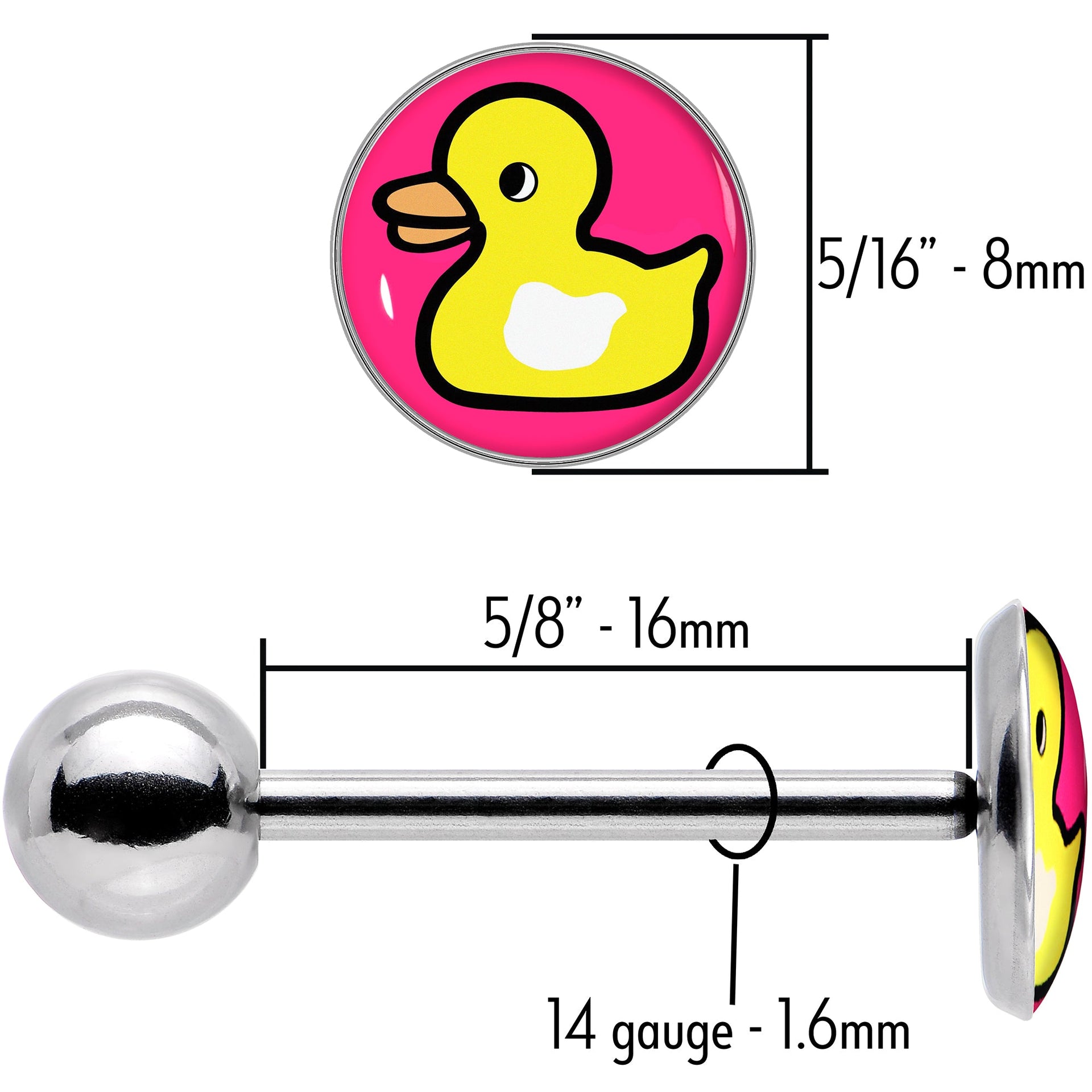 Yellow Ducky Tongue Ring Barbell in Surgical Steel
