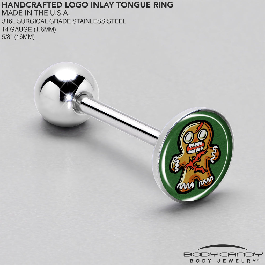 Zombie Gingerbread Man Christmas Tongue Ring 14 Gauge - Image 4
