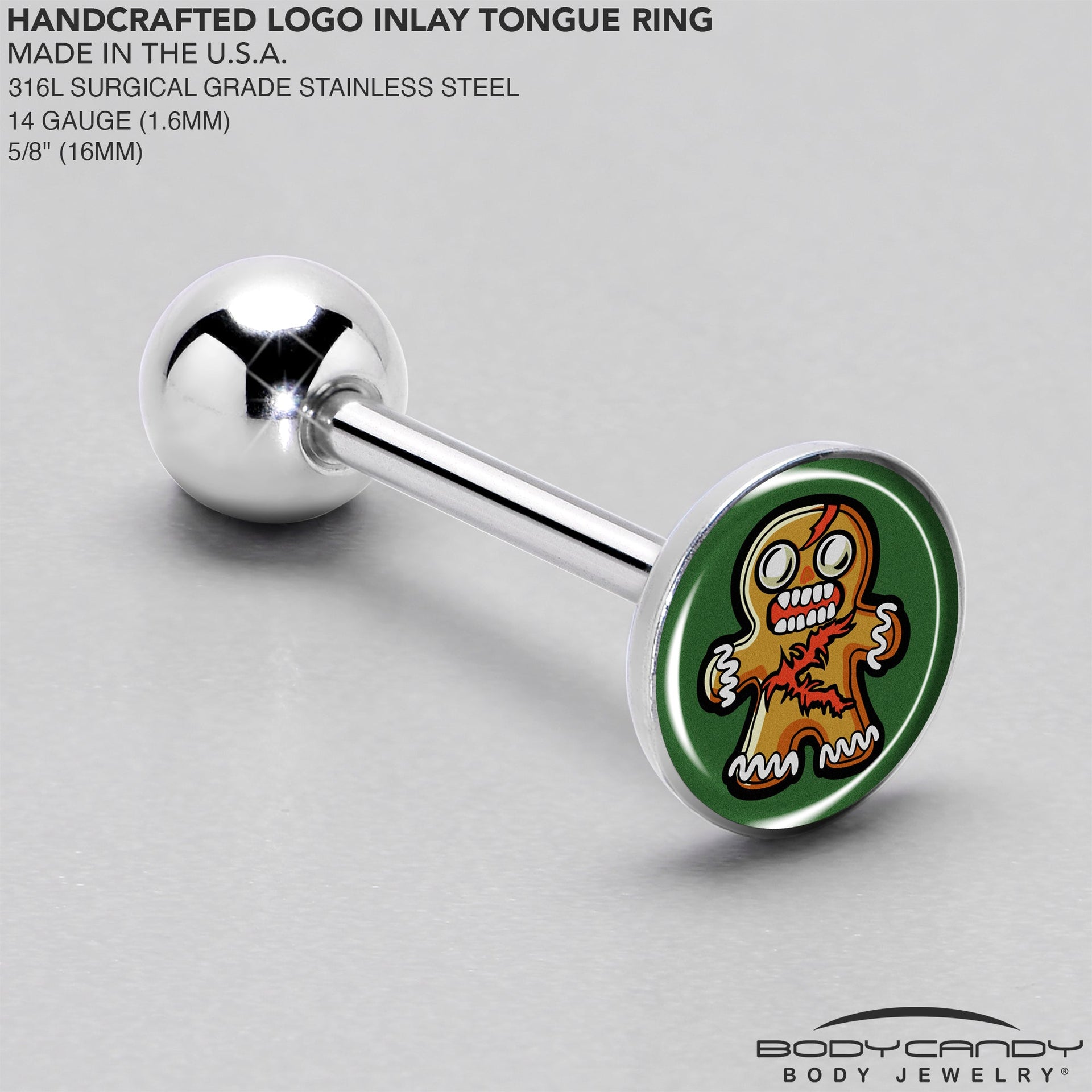 Zombie Gingerbread Man Christmas Tongue Ring 14 Gauge - Image 4