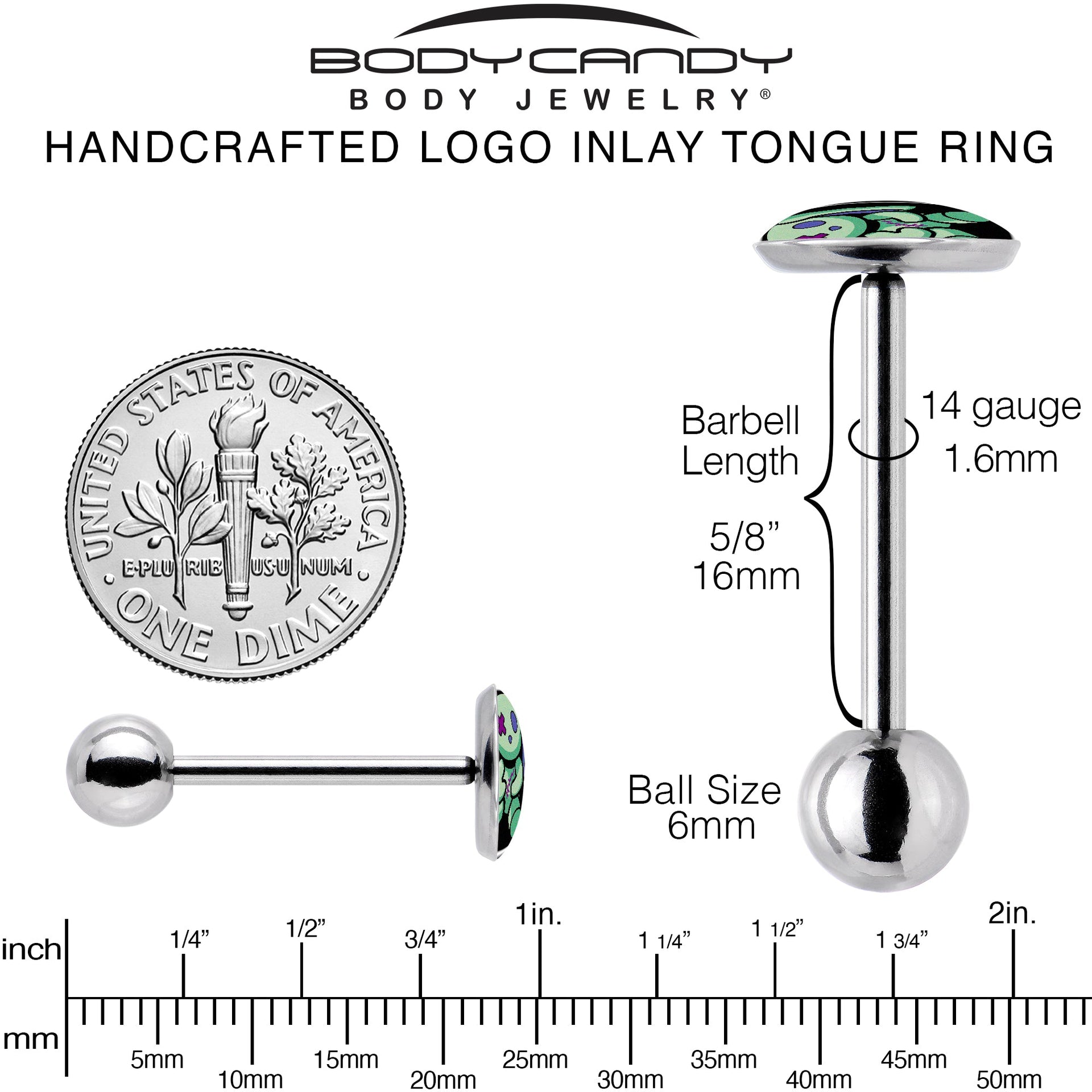 Zombie Bunny 14G Straight Barbell Tongue Ring Surgical Steel - Image 5