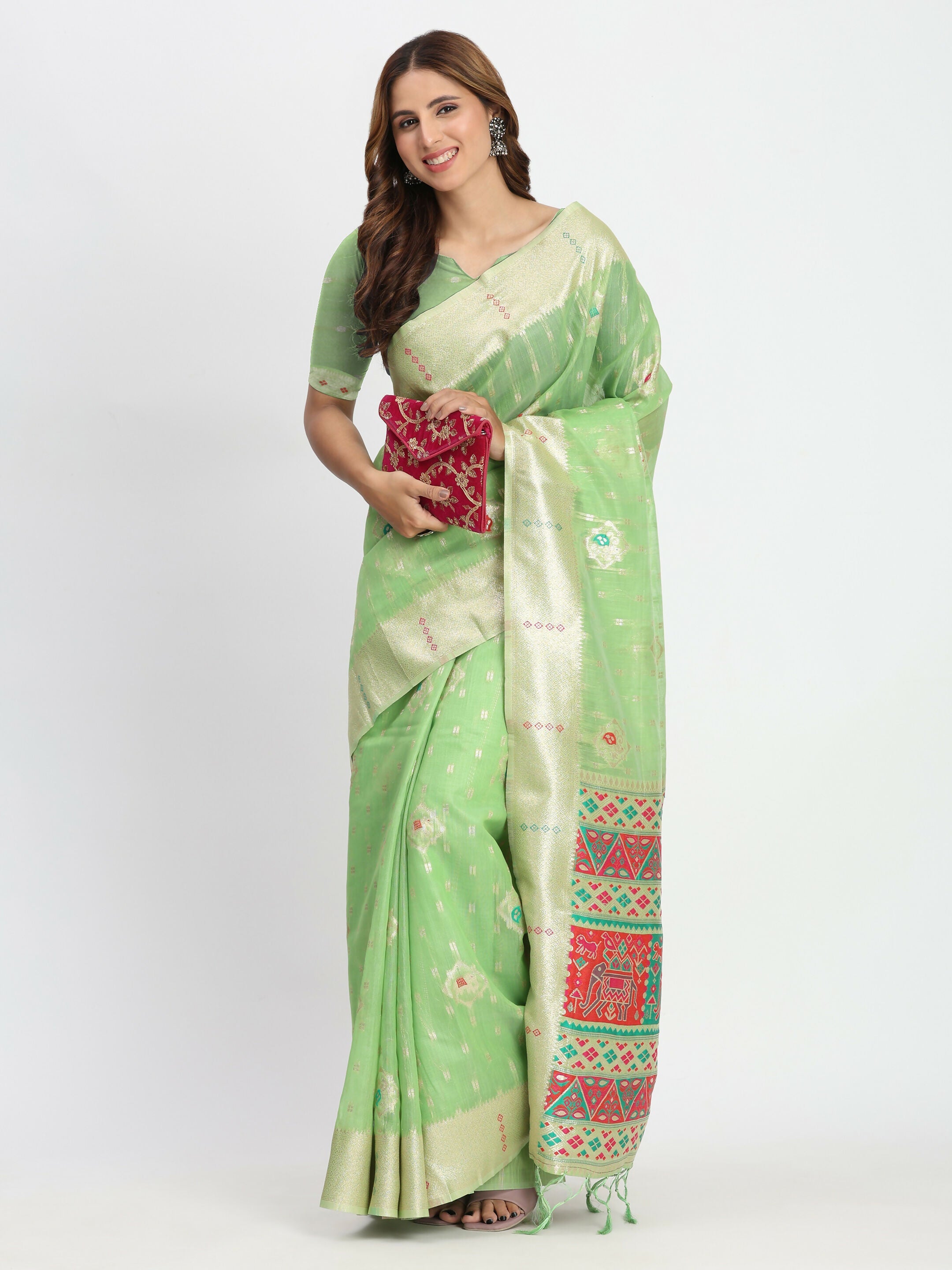 Shree Shyam Fashion Linen Cotton Light Green Saree