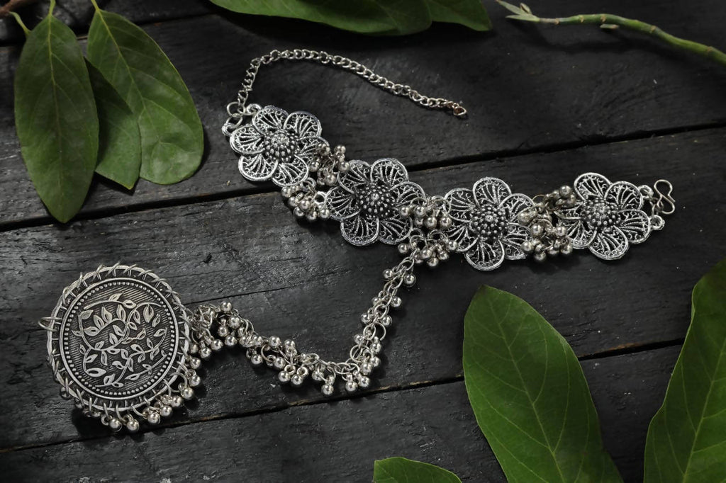 Traditional Oxidised Silver Plated Ethnic Bracelet