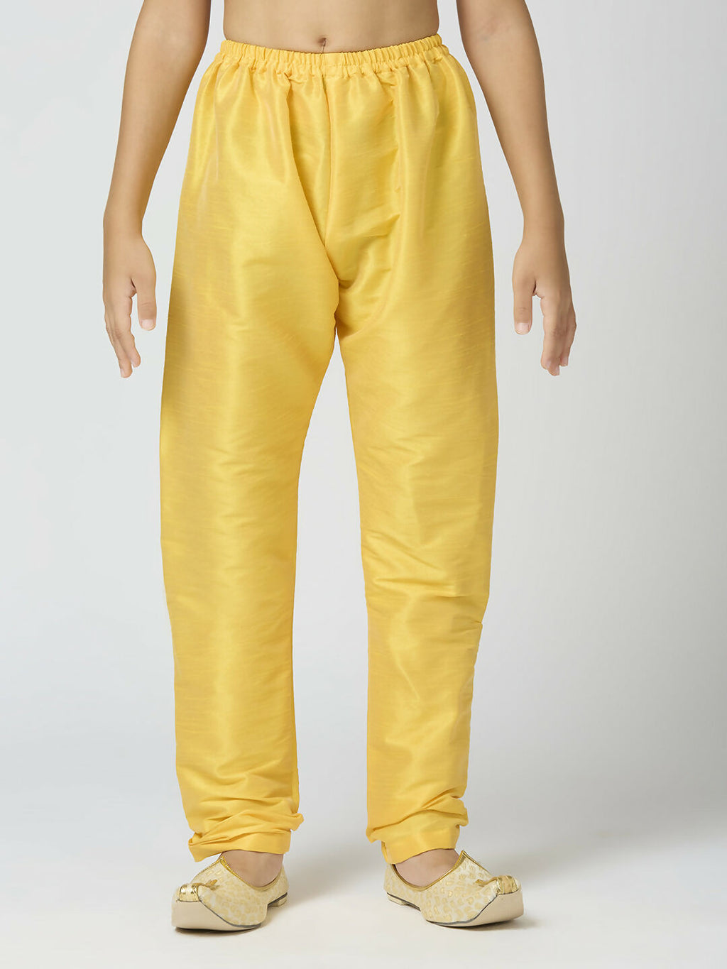 Boys Yellow Chanderi Kurta and Pyjama Set with Traditional Butta
