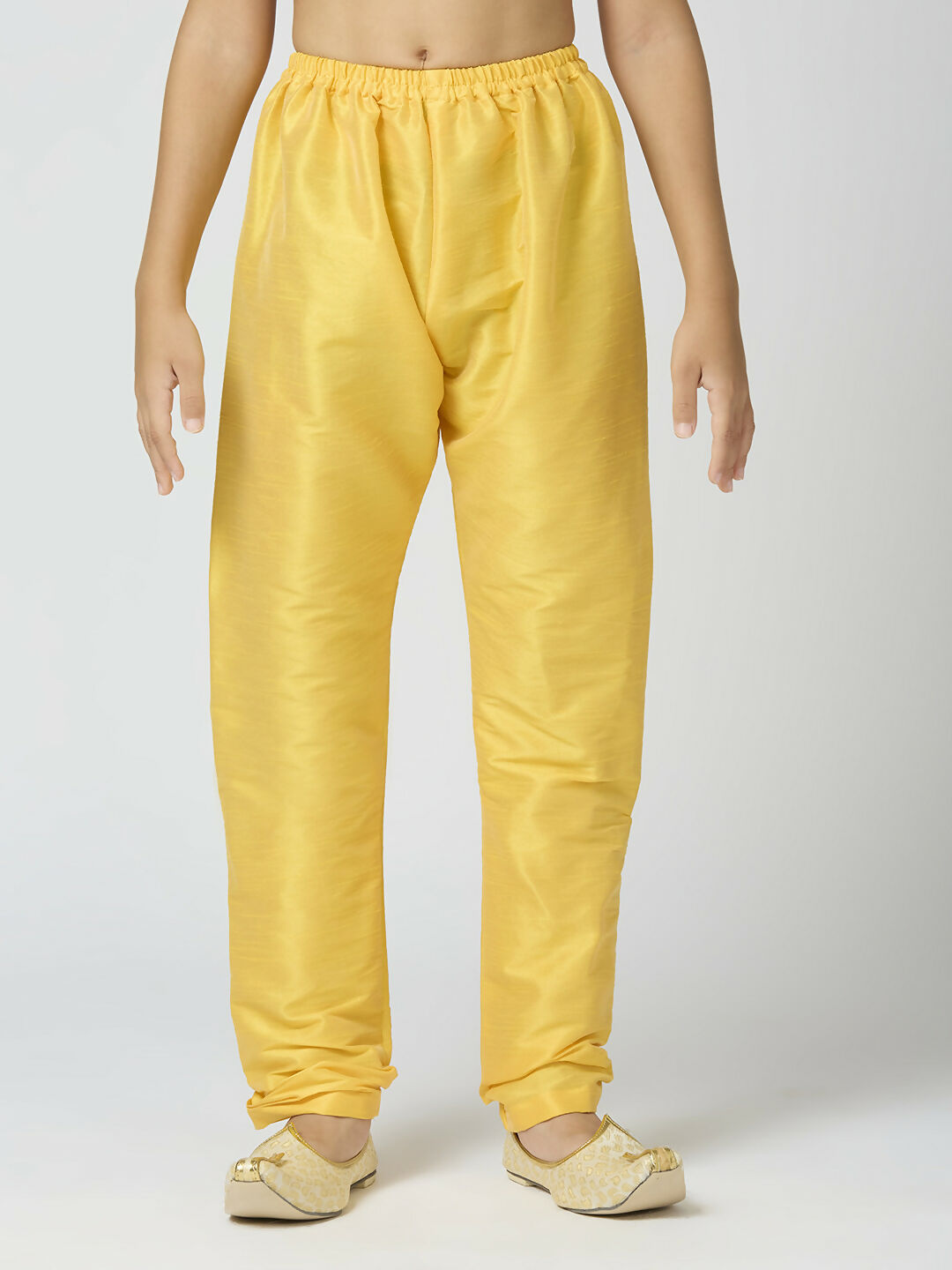 Boys Yellow Chanderi Kurta and Pyjama Set with Traditional Butta