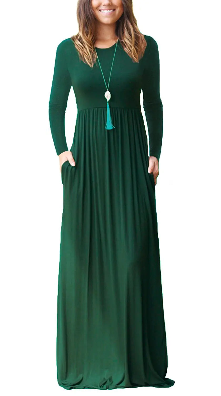 Women's Long Sleeve Maxi Dress with Elastic Waist and Pockets - Image 31