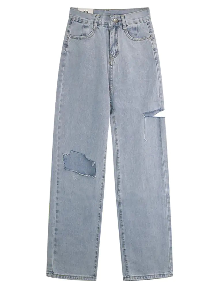 Women's High Waist Wide Leg Denim Pants Blue