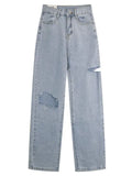 Women's High Waist Wide Leg Denim Pants Blue