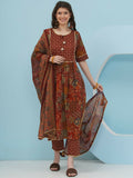 Brown 3-piece cotton suit set for women