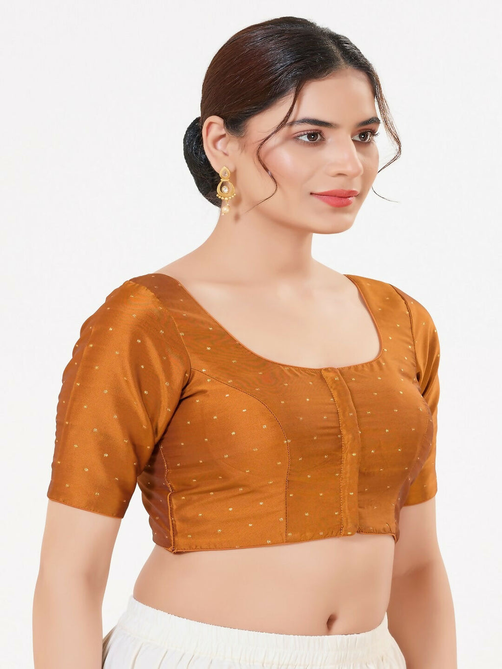 Dark-Mustard Taffeta Silk Front Open Sleeveless Blouse