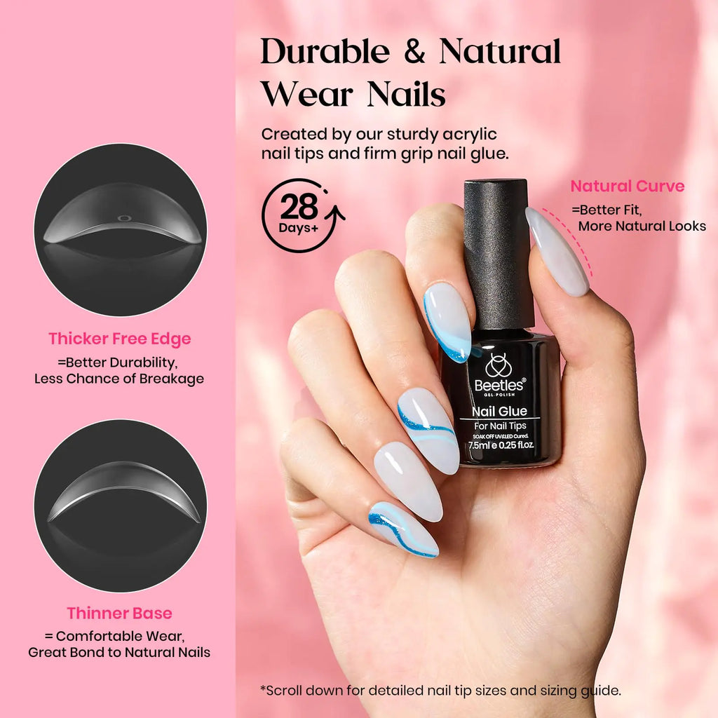 Beetles Gel Nail Kit 600Pcs Medium Almond Nail Tips with Milky White Gel Polish Top Coat, 15 Sizes Soft Clear Gel Nail Tips 5 In 1 Nail Glue Uv Nail Lamp for Nail Extension DIY Nail Salon Gift for Her B-Medium Almond 600pcs(Gel Polish & Top Coat）