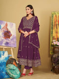 Purple georgette embroidered Anarkali kurta pant set with dupatta