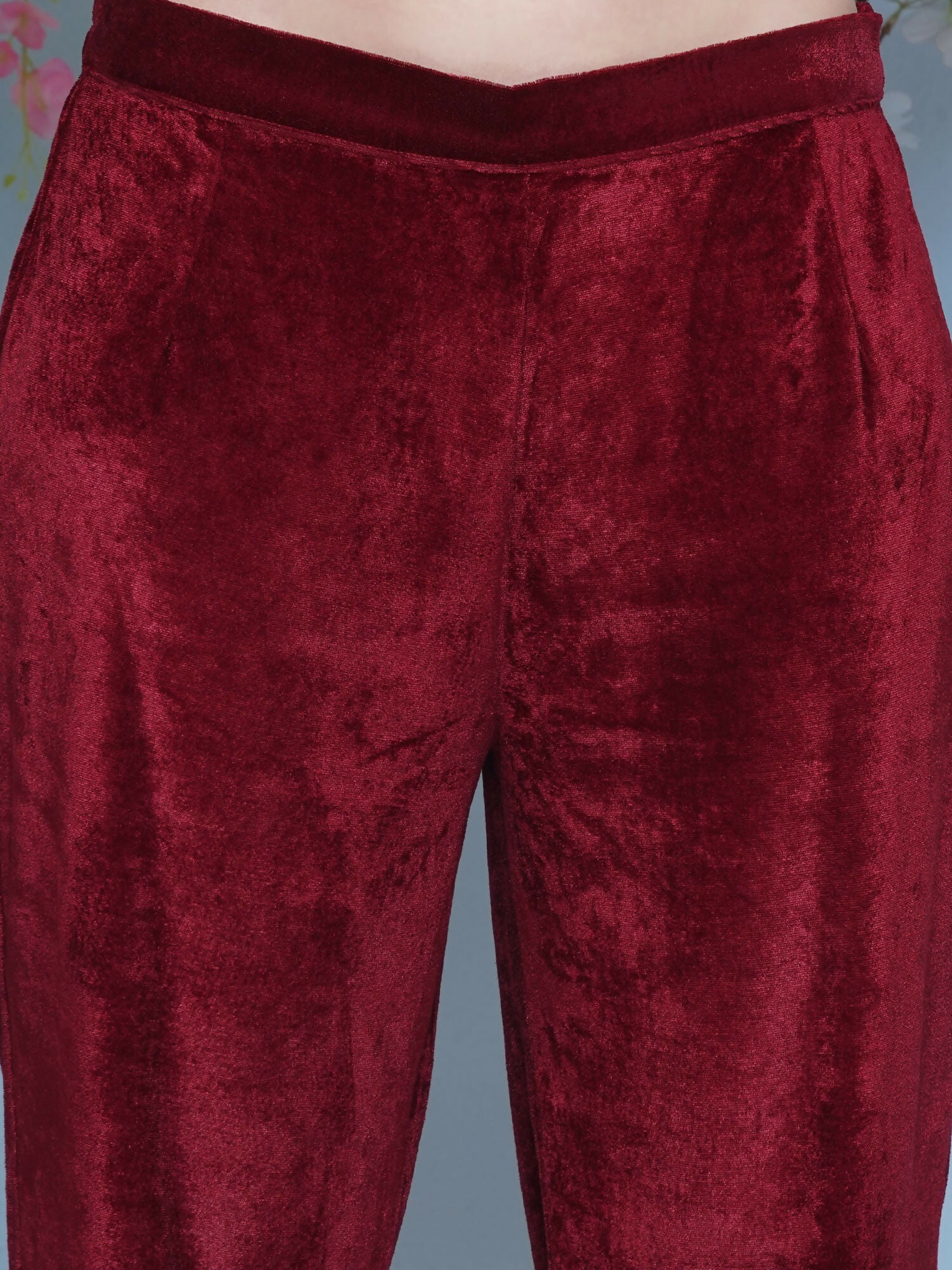 Maroon Velvet Hand Embellished Coord Set - 2 Piece Luxury Outfit