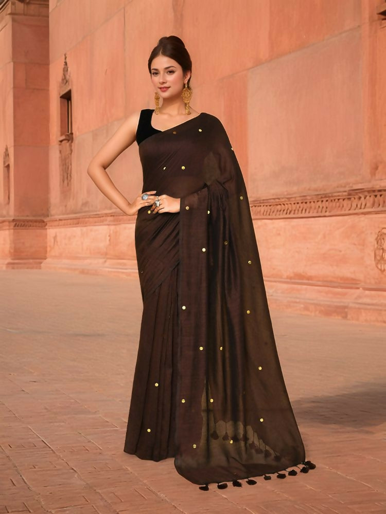Joban Fashion Women Coffee Brown Trendy Cotton Saree