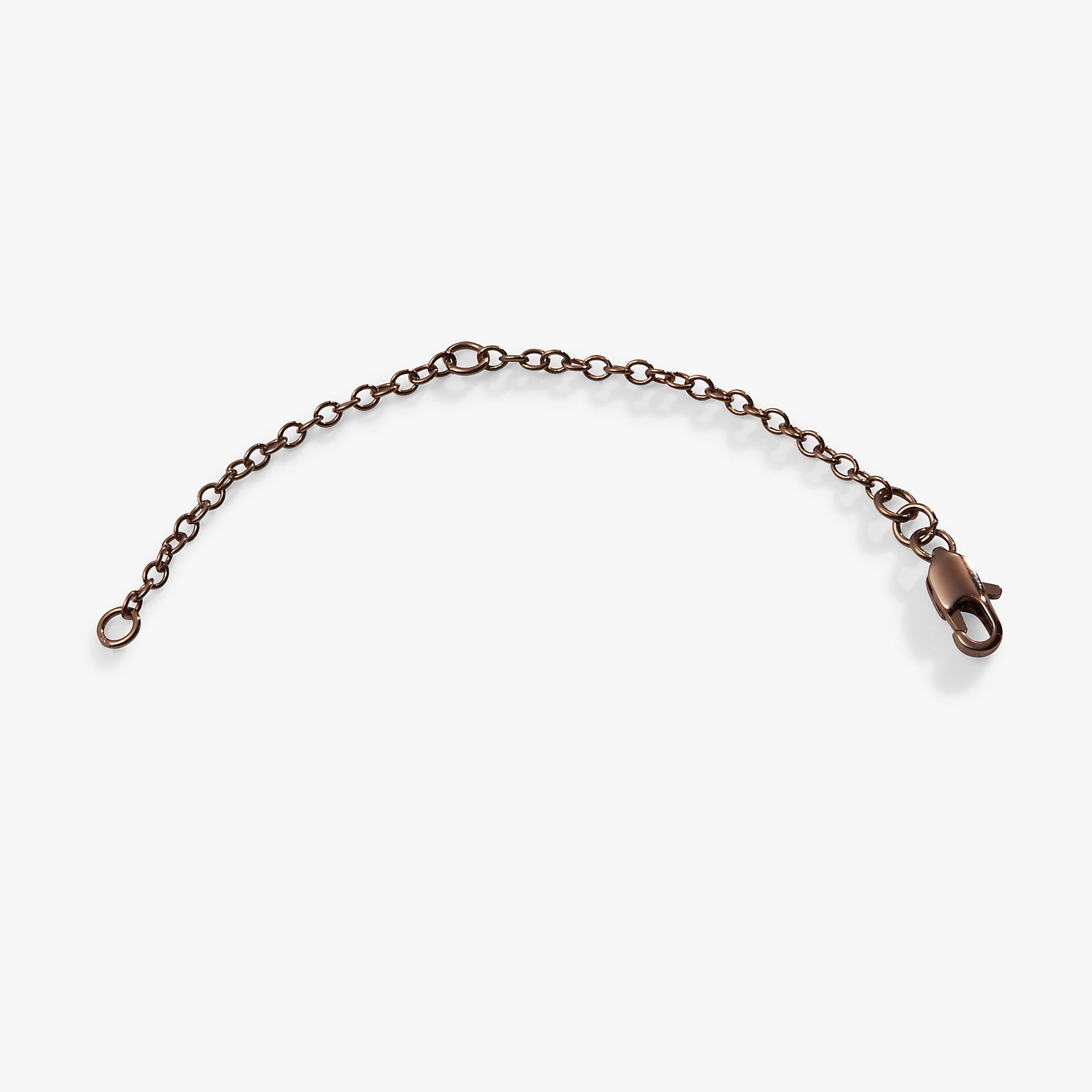 Set of three 3-inch necklace cable chain extenders in shiny gold, silver, and chocolate finishes.