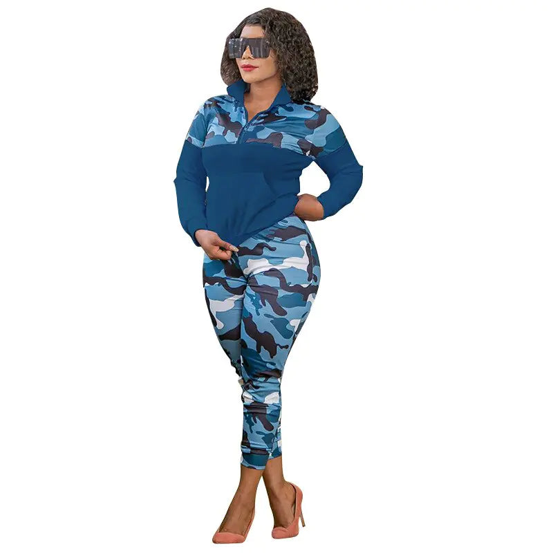 Winter Camouflage Print Knit Fashion Women's Set