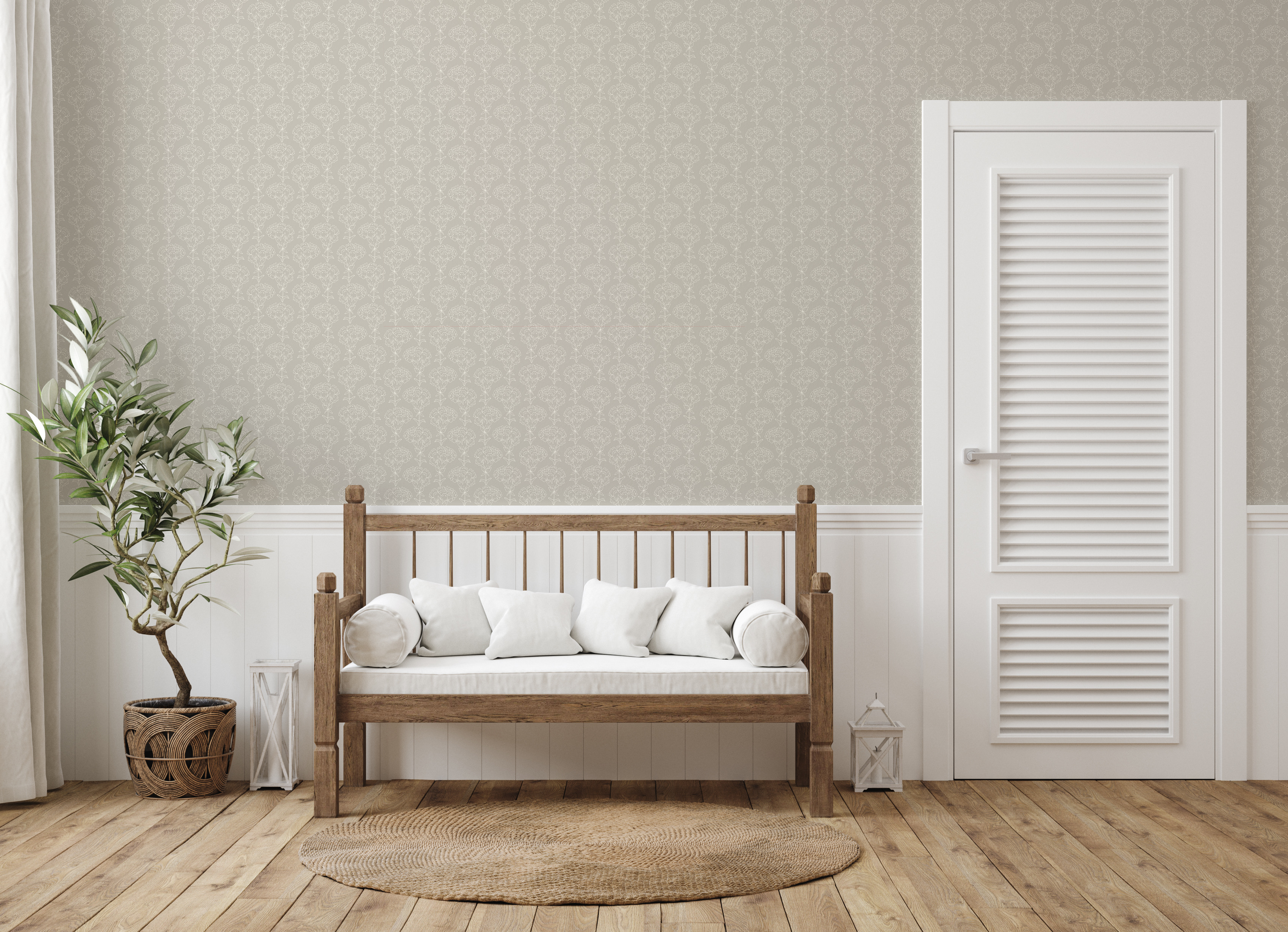 Calista Sage Green and Off-White Floral Removable Wallpaper