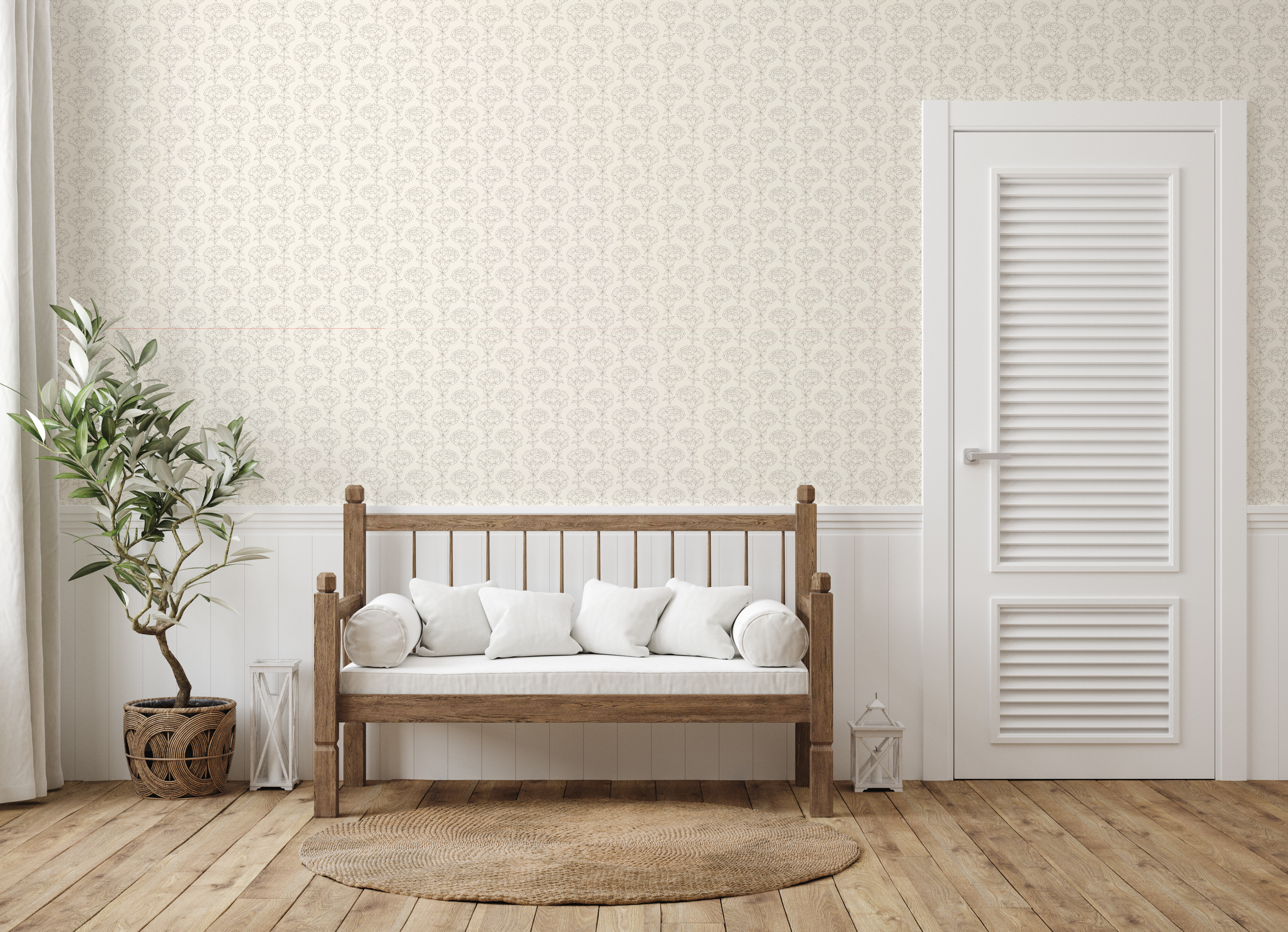 Calista Sage Green and Off-White Floral Removable Wallpaper