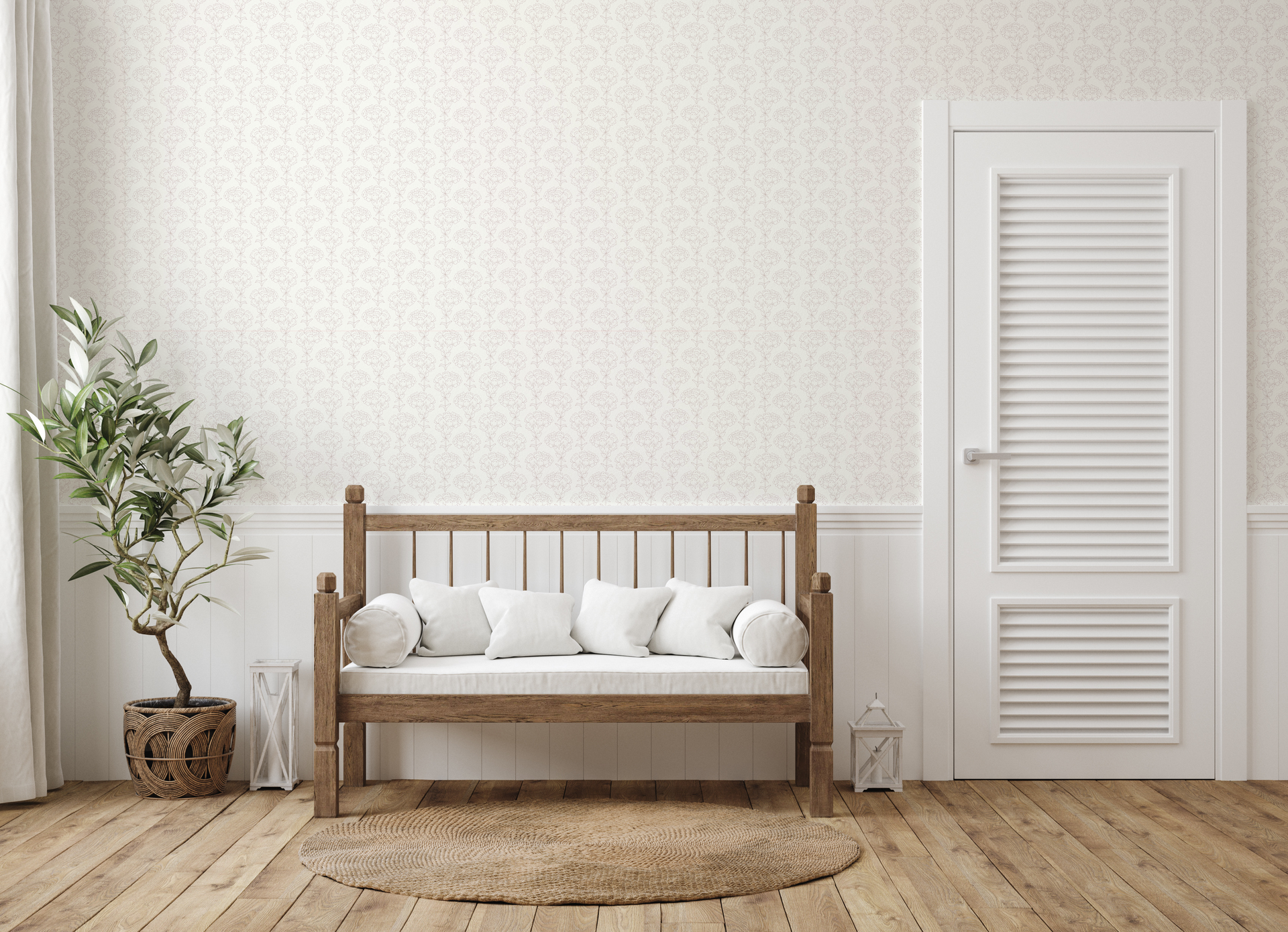 Calista Sage Green and Off-White Floral Removable Wallpaper