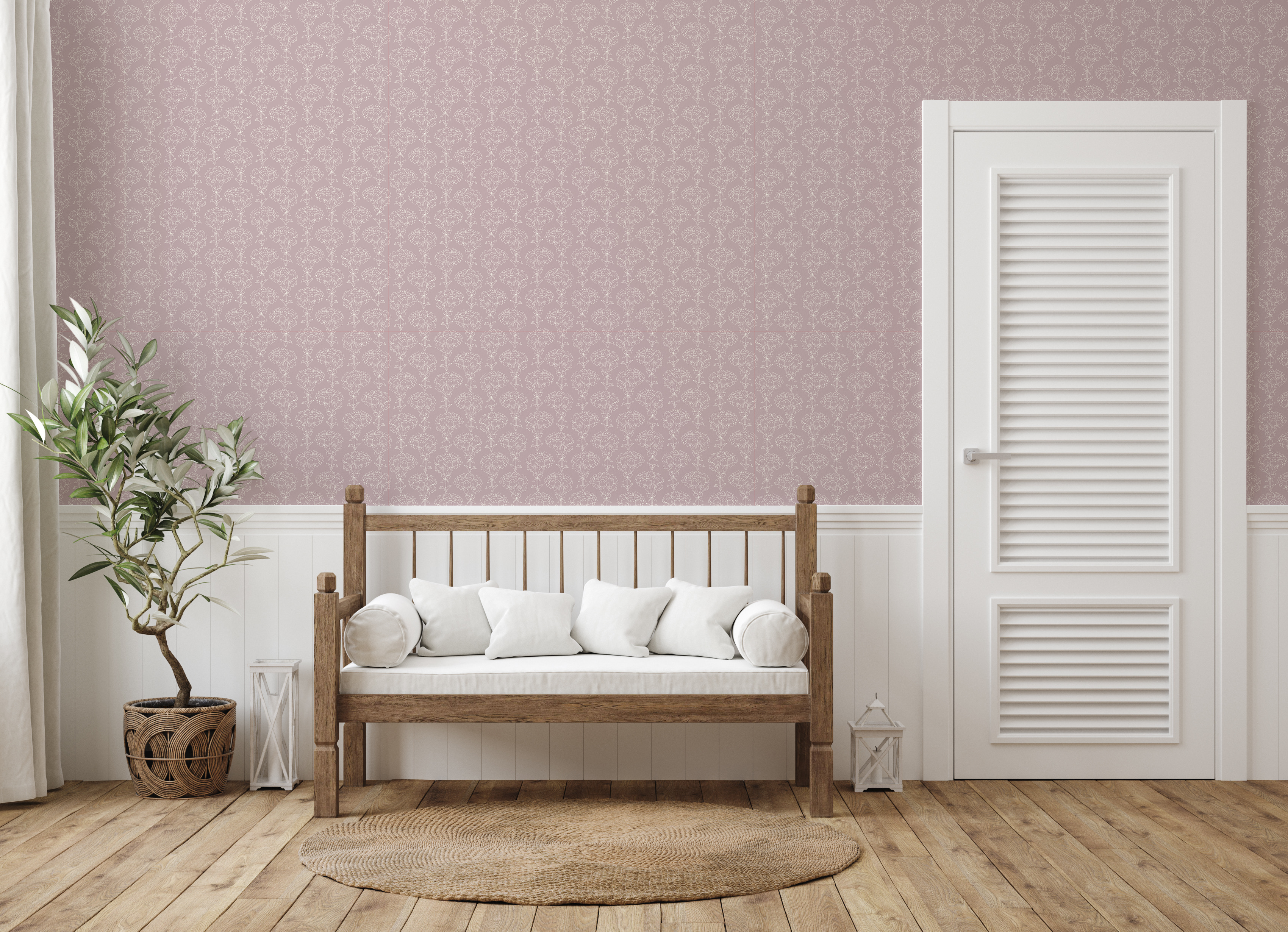 Calista Sage Green and Off-White Floral Removable Wallpaper
