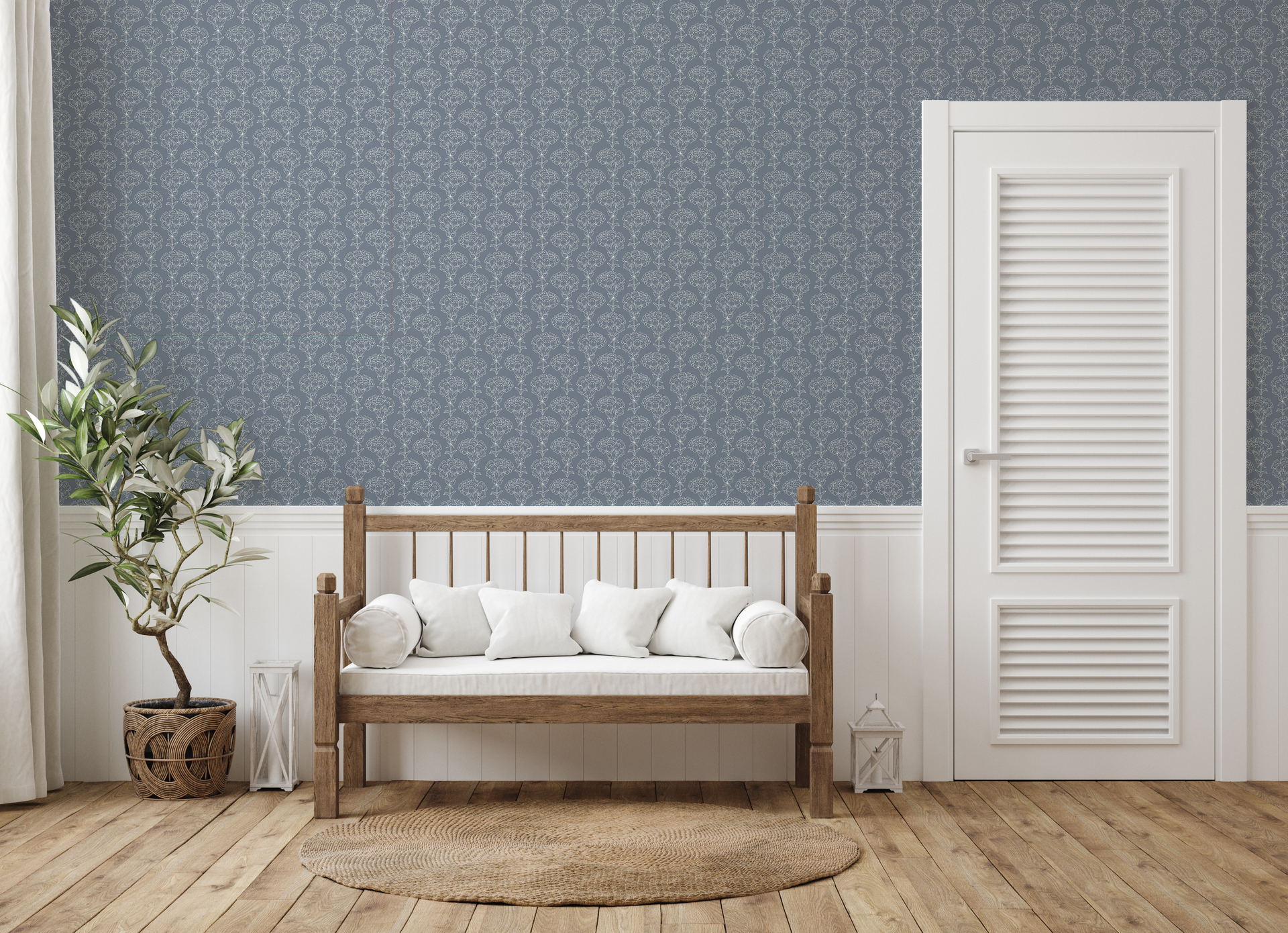 Calista Sage Green and Off-White Floral Removable Wallpaper