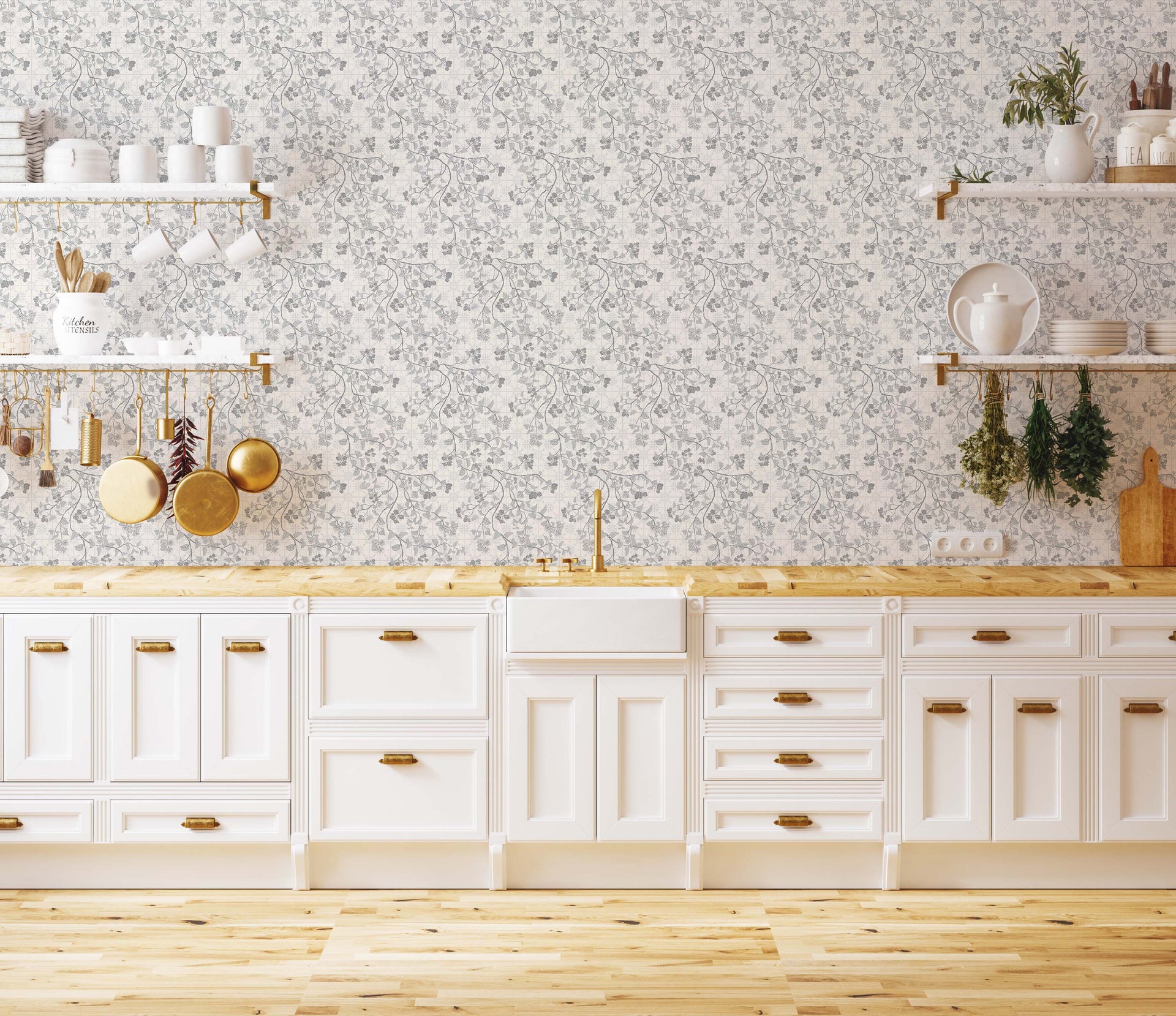 Calla Floral Removable Wallpaper in White, Orange and Sage-Green