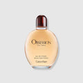 Calvin Klein Obsession for Men 6.7 fl oz Eau de Toilette spray bottle with warm amber liquid