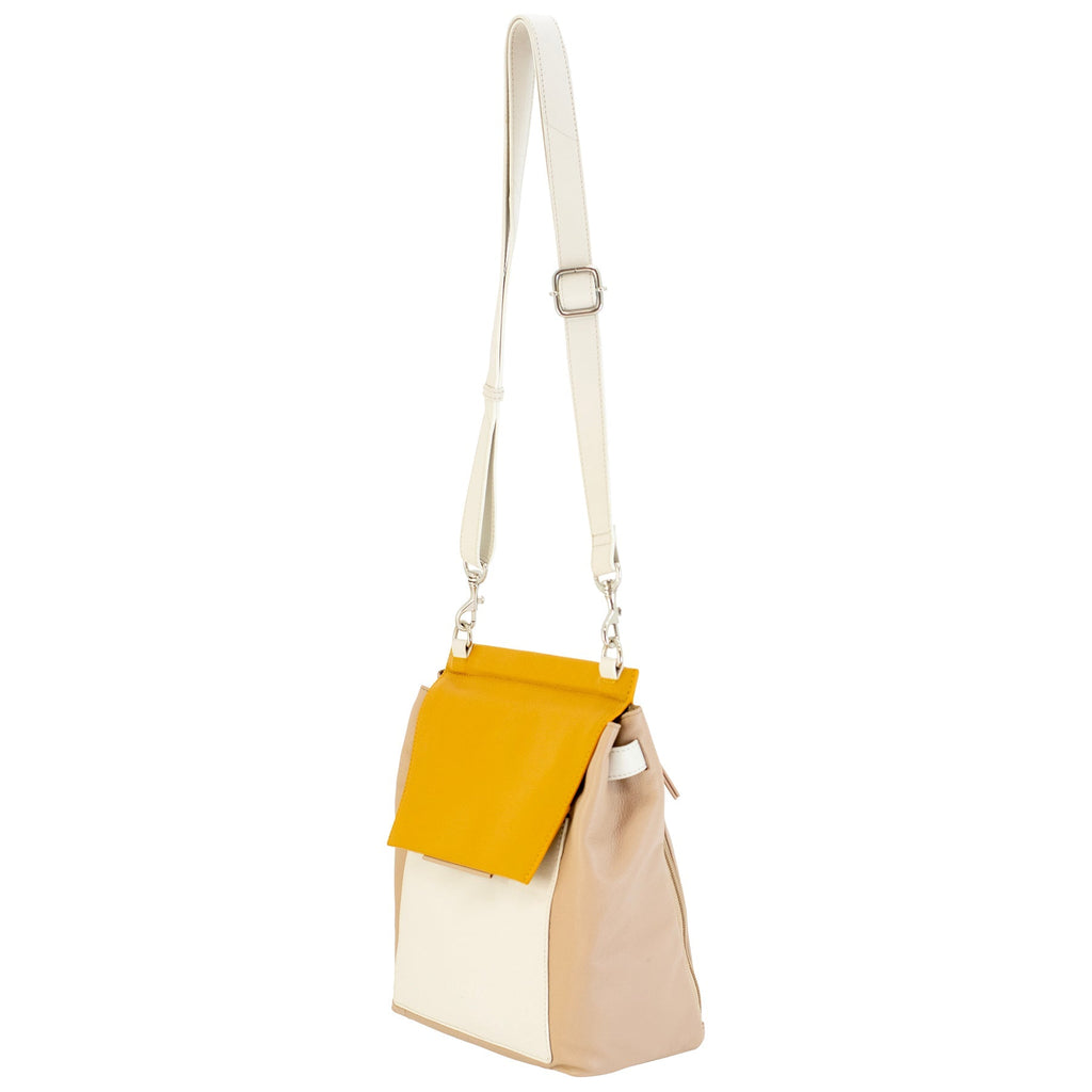 Willow Leather Envelope Crossbody Bag in Yellow Beige and White - Image 2