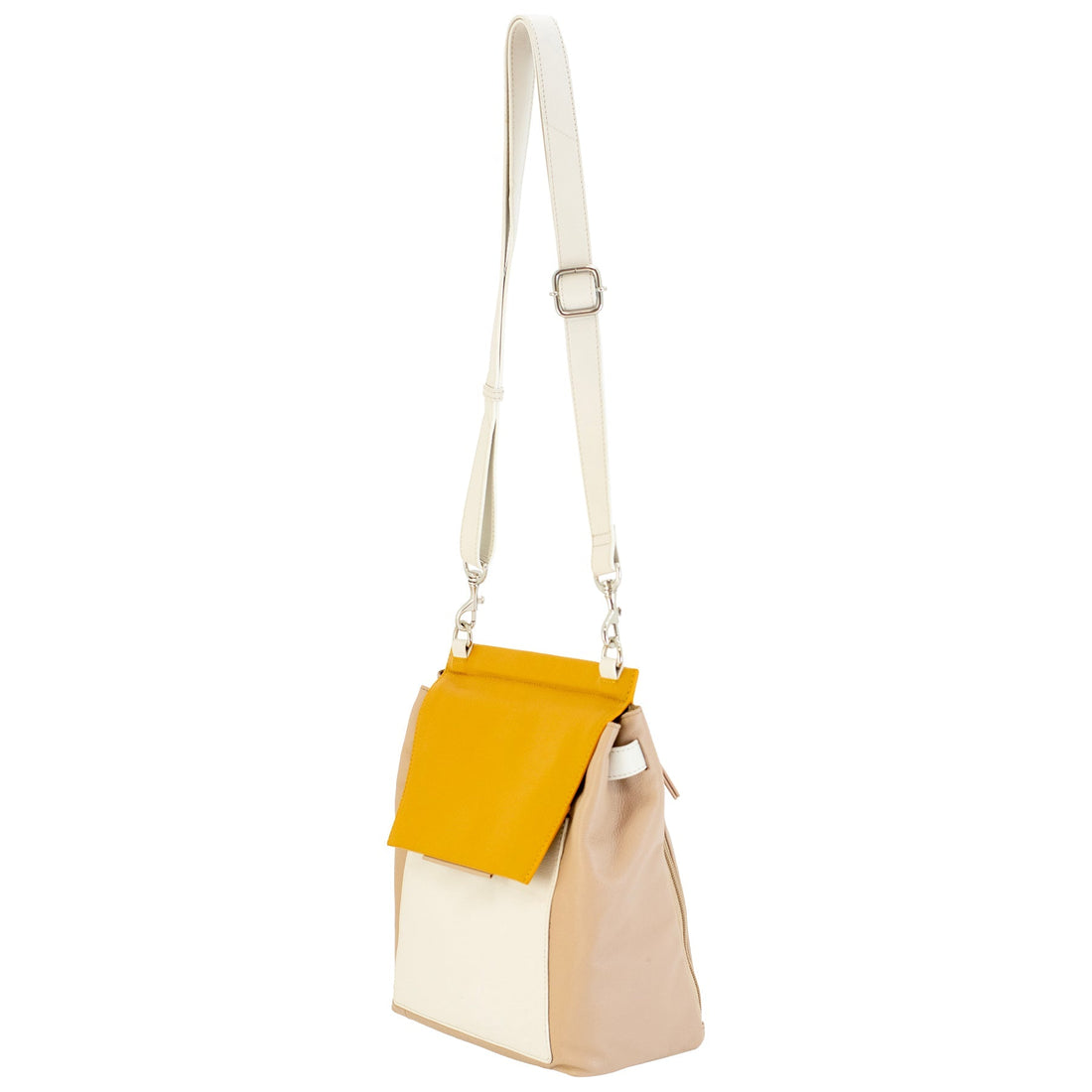 Willow Leather Envelope Crossbody Bag in Yellow Beige and White - Image 2