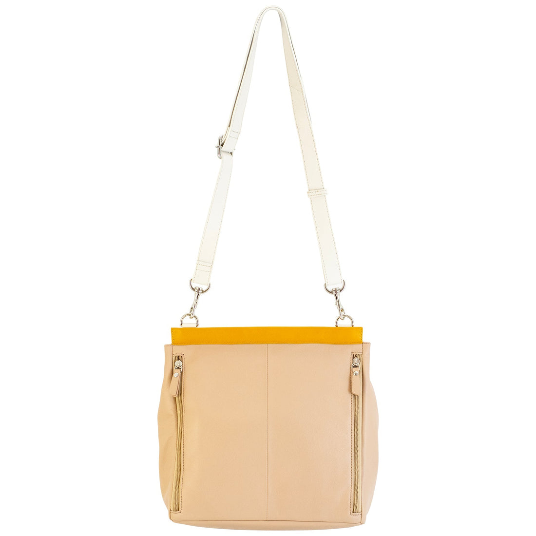 Willow Leather Envelope Crossbody Bag in Yellow Beige and White - Image 3