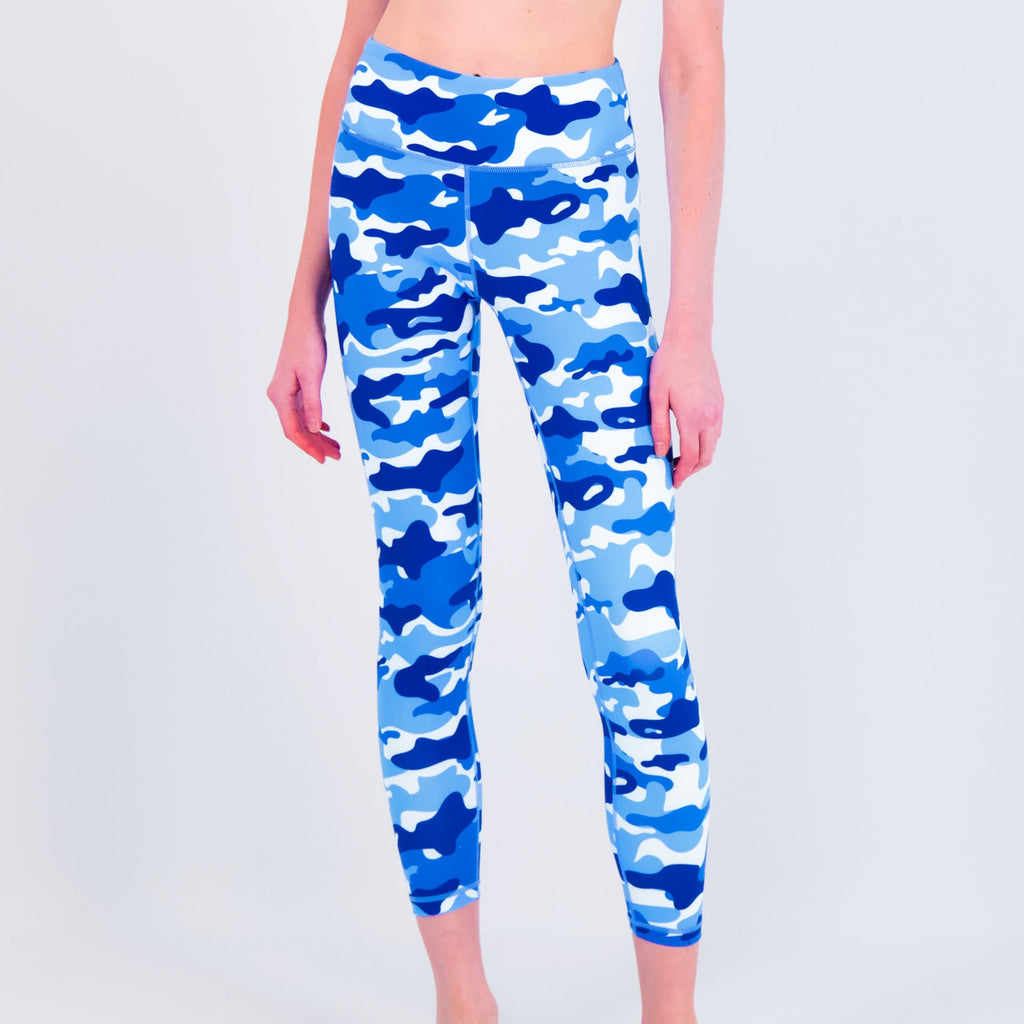 Women's Blue Camo Performance Leggings High Stretch Athletic