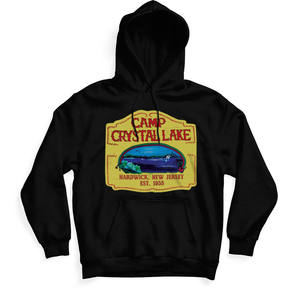 A comfortable, horror-inspired Camp Crystal Lake hoodie featuring a classic graphic design.
