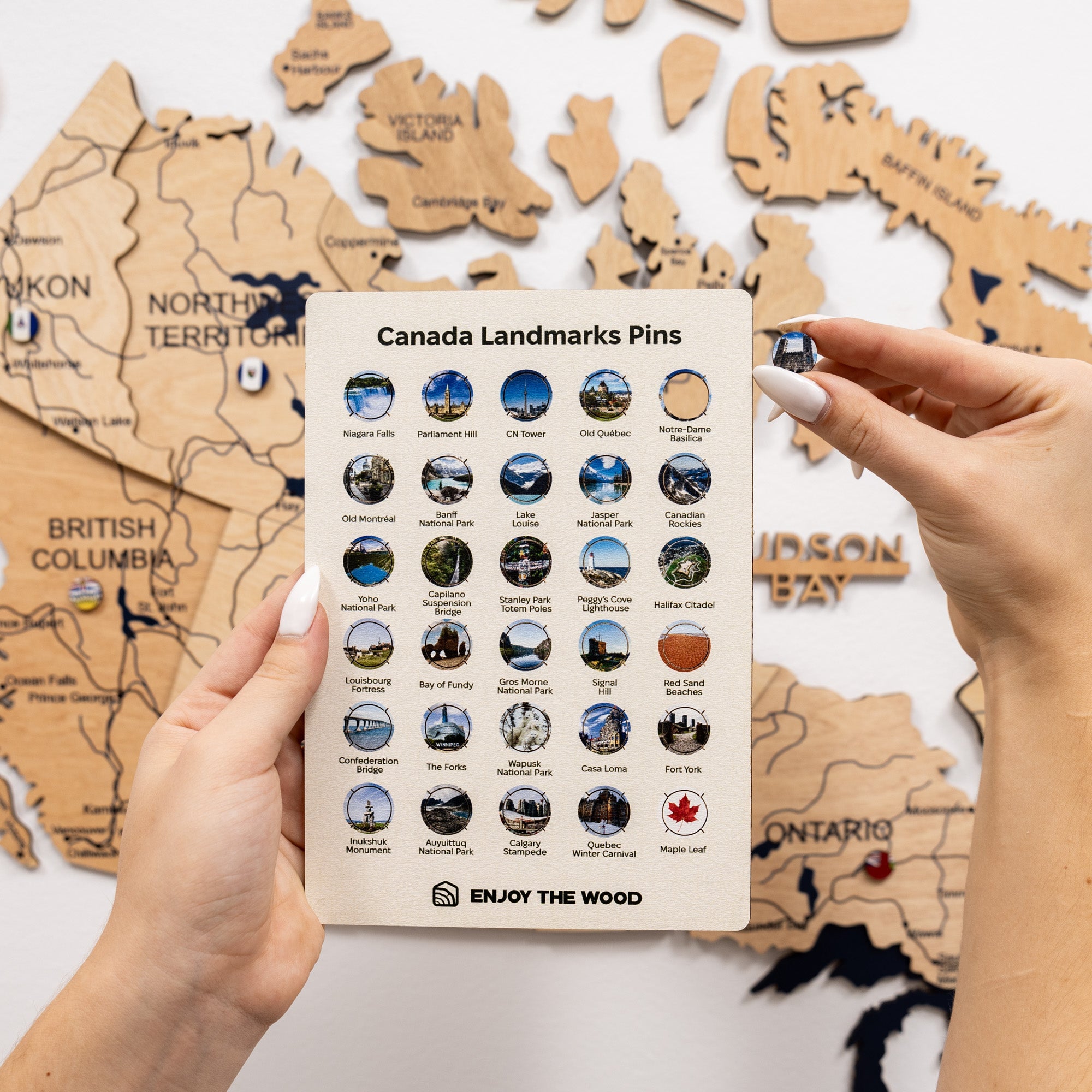 Canada Landmarks Wooden Map Pins – Iconic Travel Keepsake Set