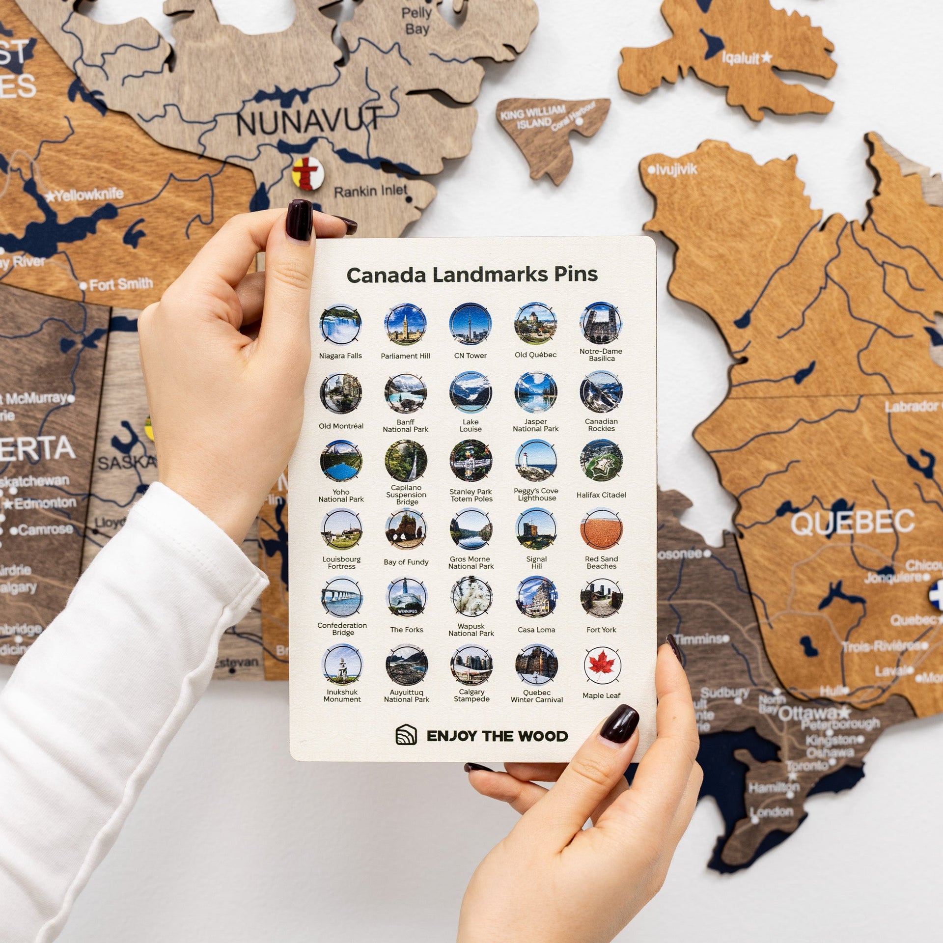 Canada Landmarks Wooden Map Pins – Iconic Travel Keepsake Set